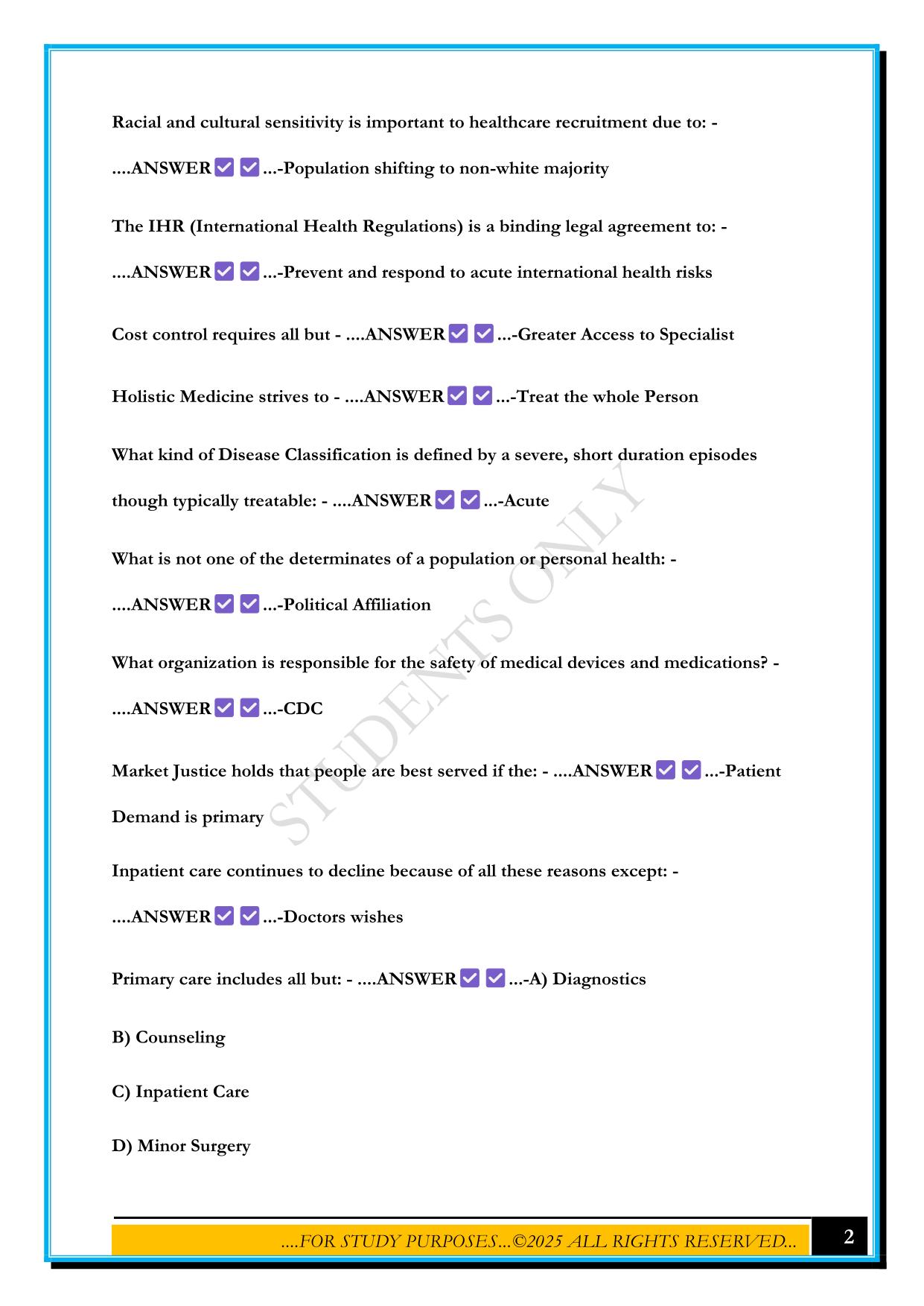 1....FOR STUDY PURPOSES...©️ 2025 ALL RIGHTS RESERVED... C425 HEALTHCARE DELIVERY SYSTEMS, REGULATIONS, AND COMPLIANCE EXAM 2025 QUESTIONS AND ANSWERS