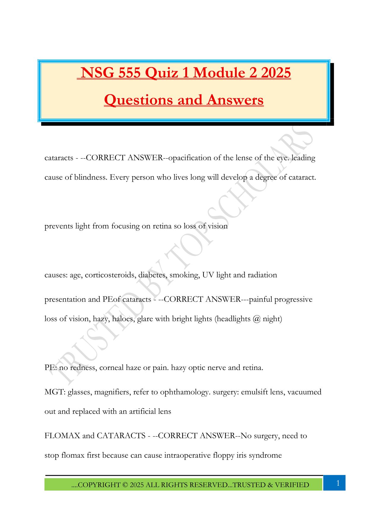 NSG 555 Quiz 1 Module 2 2025 Questions and Answers