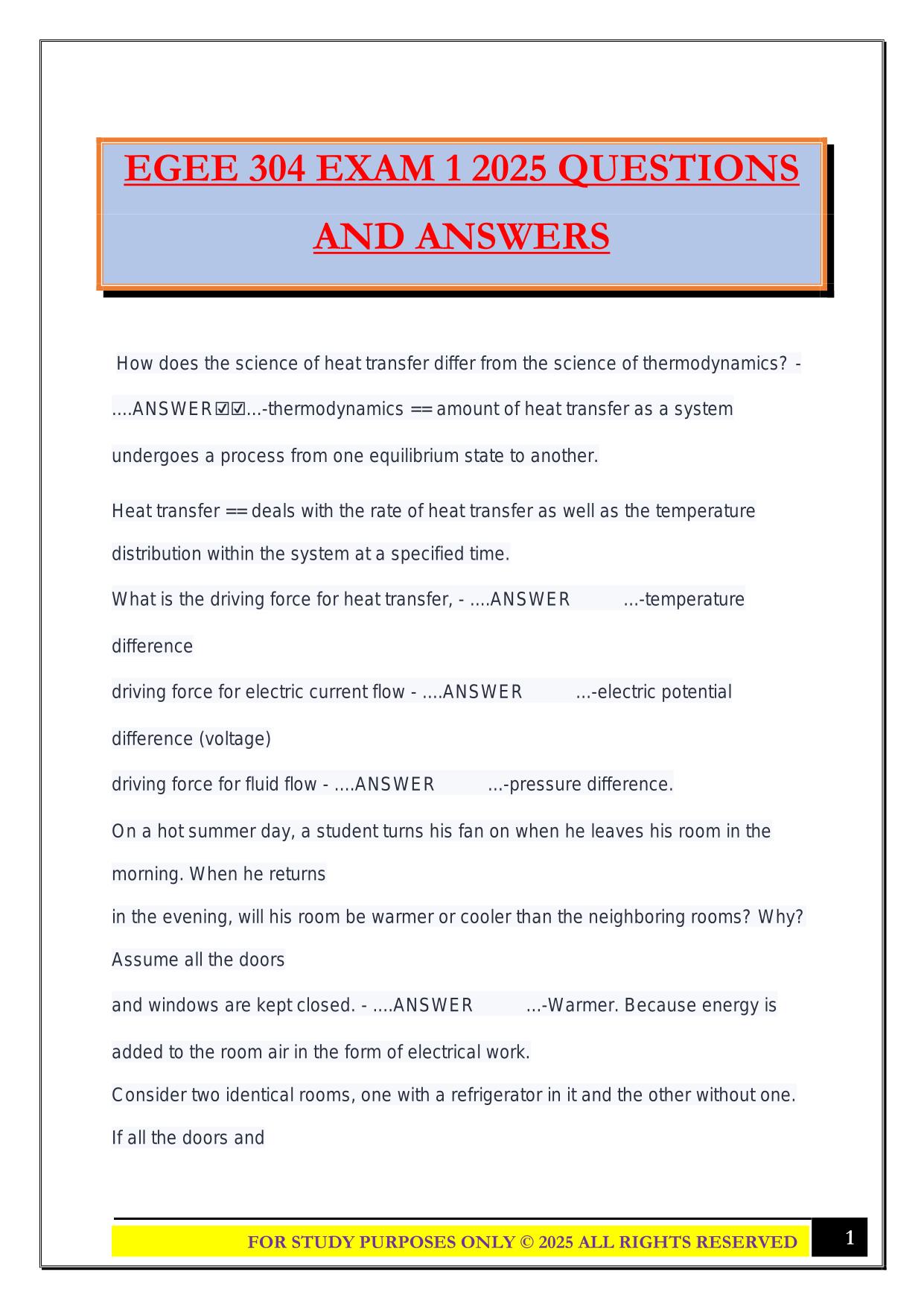 EGEE 304 EXAM 1 2025 QUESTIONS AND ANSWERS