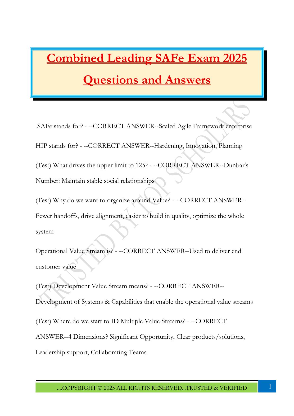Combined Leading SAFe Exam 2025 Questions and Answers