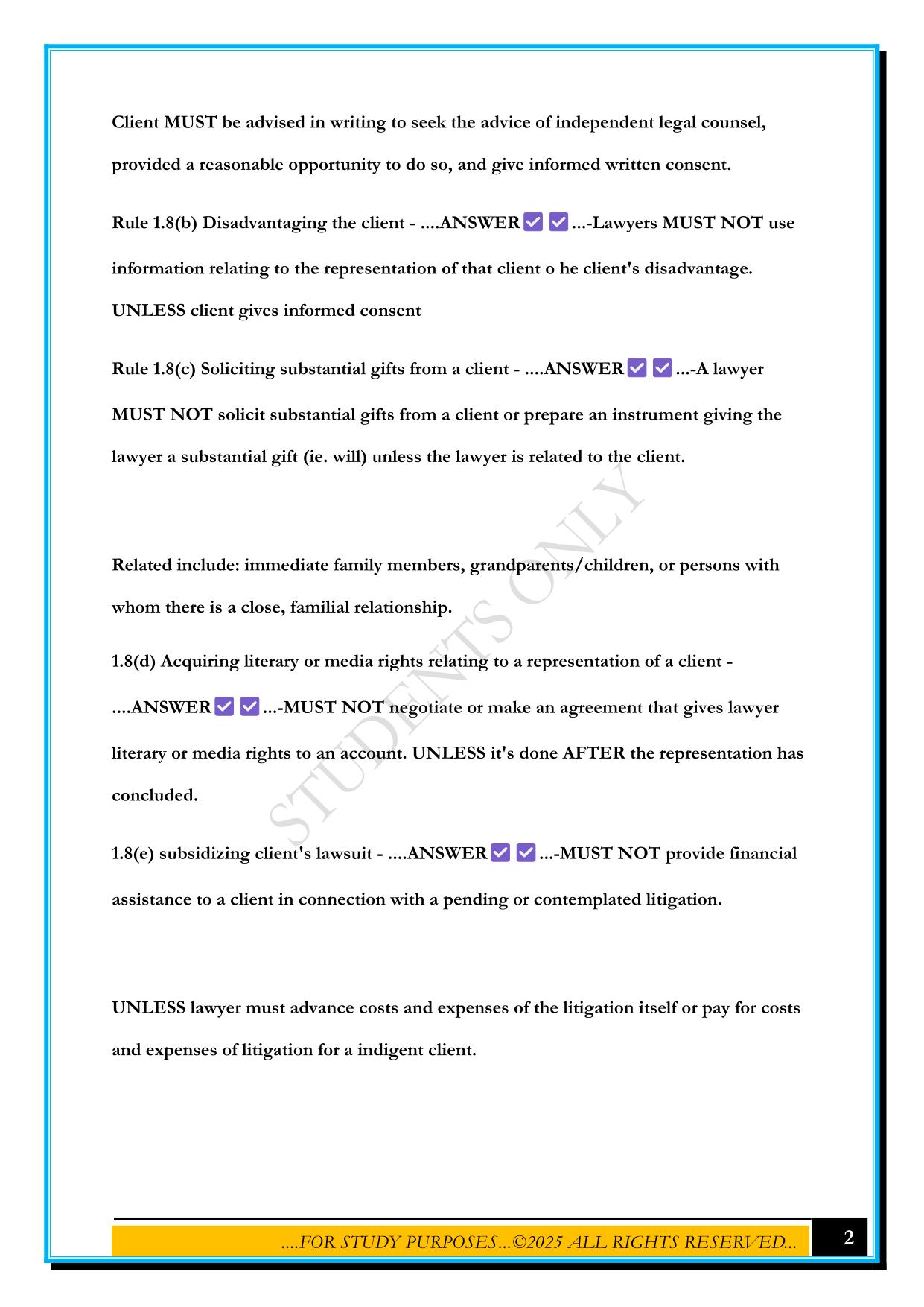 KAPLAN MPRE EXAM 2025 QUESTIONS AND ANSWERS