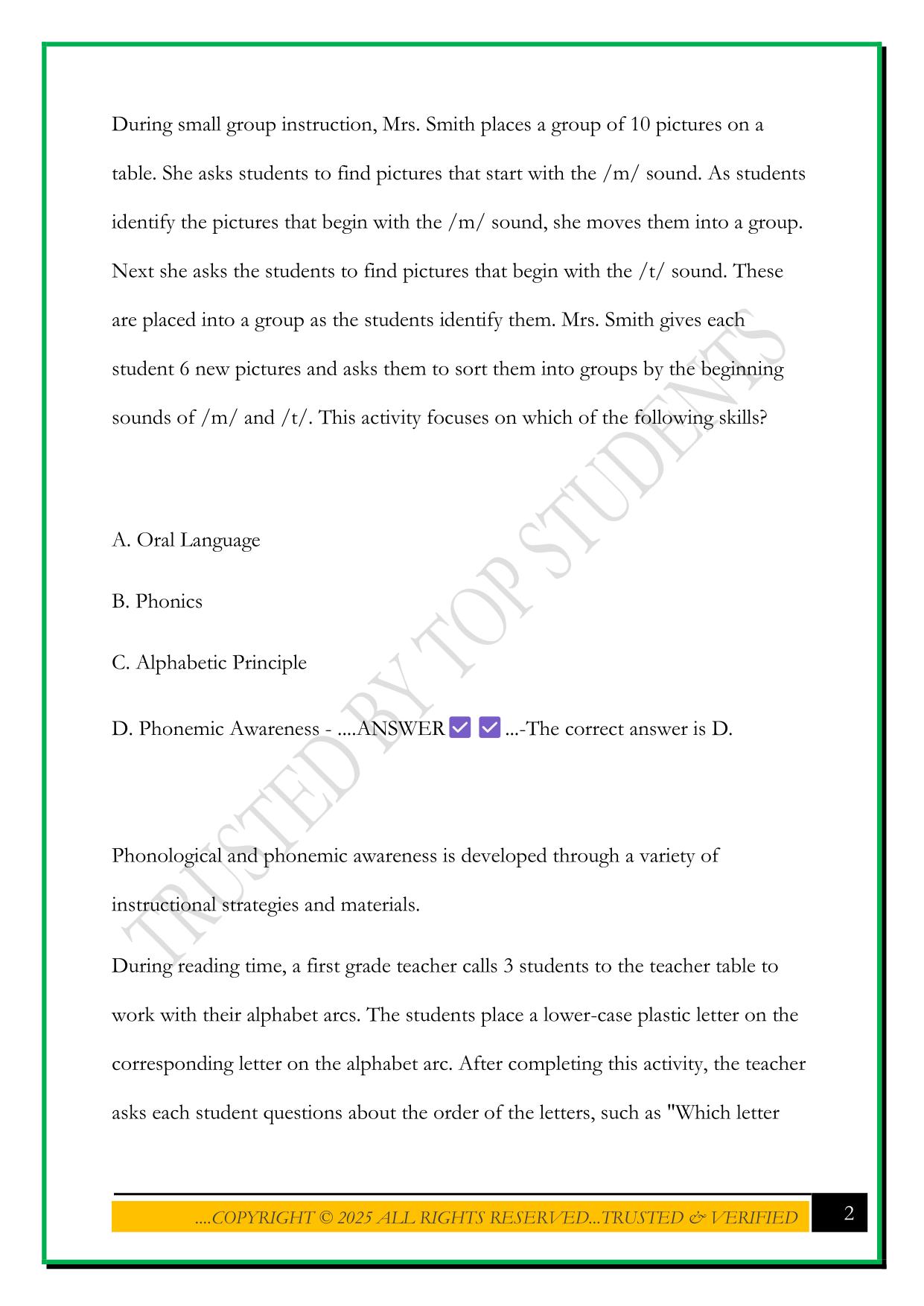 CORE SUBJECTS EC-6 ELA PRACTICE TEST 2025 QUESTIONS AND ANSWERS