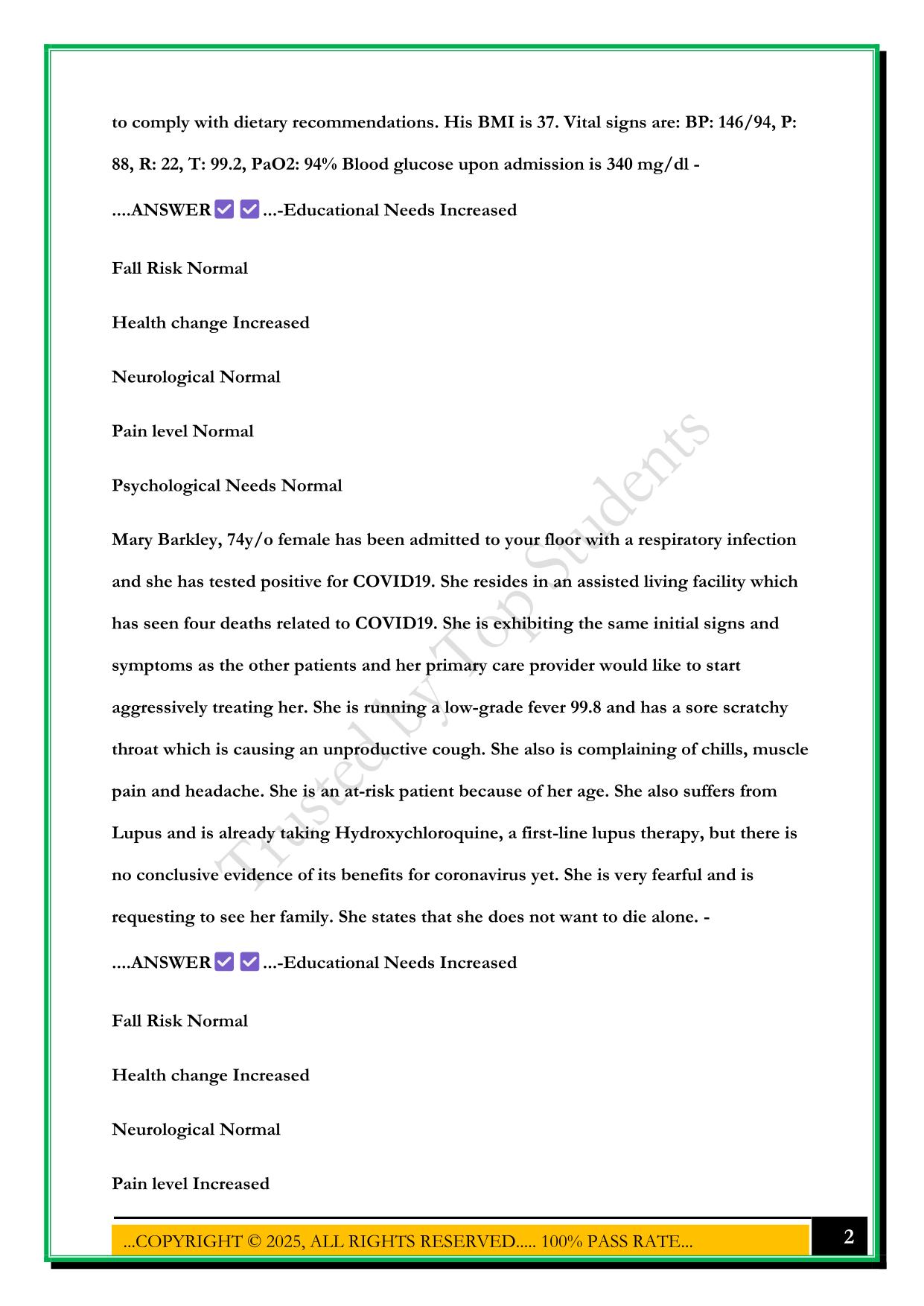 SWIFT RIVER NEW PATIENTS EXAM 2025 QUESTIONS AND ANSWERS
