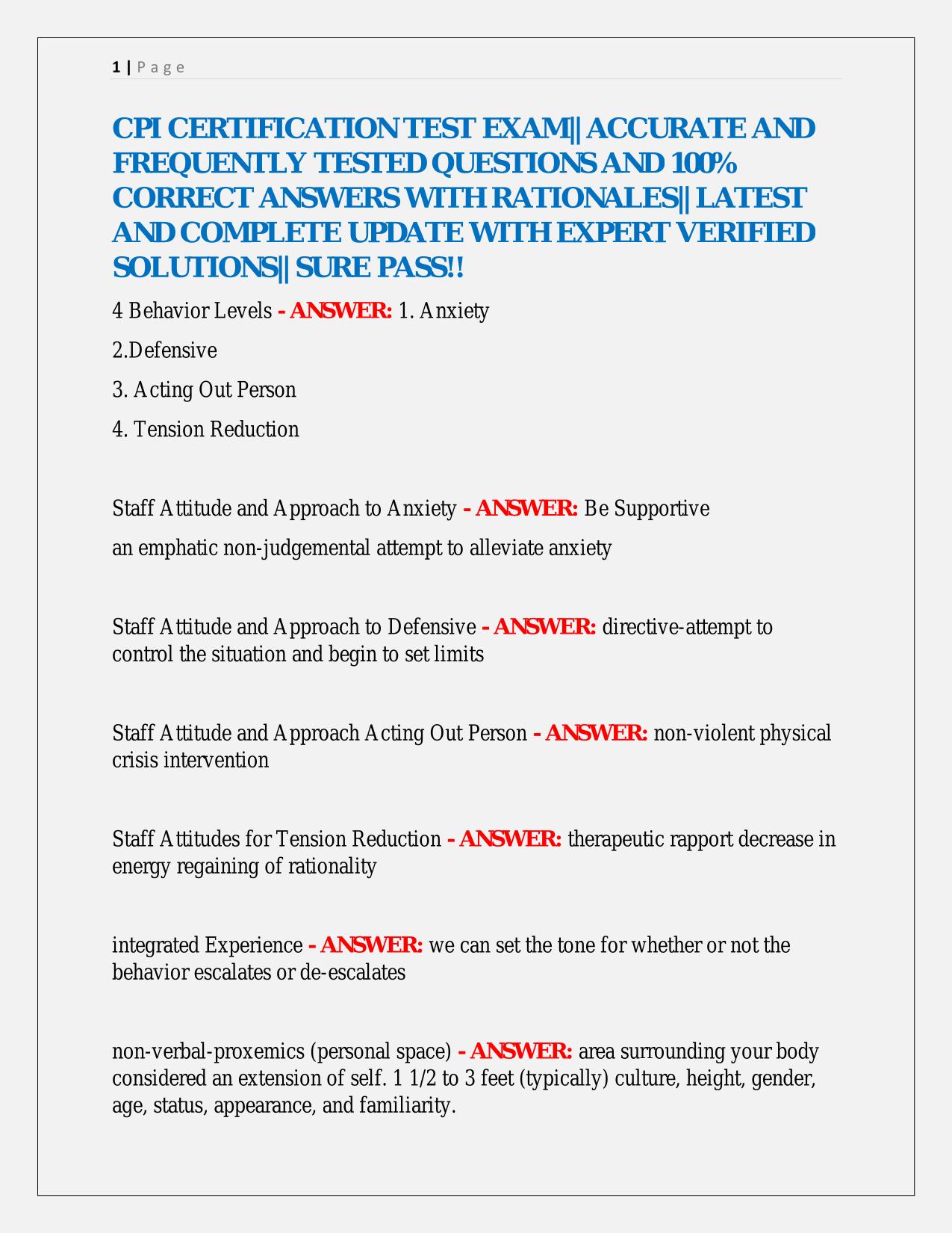 CPI CERTIFICATION TEST EXAM|| ACCURATE AND FREQUENTLY TESTED QUESTIONS AND 100% CORRECT ANSWERS WITH RATIONALES|| LATEST AND COMPLETE UPDATE WITH EXPERT VERIFIED SOLUTIONS|| SURE PASS!!