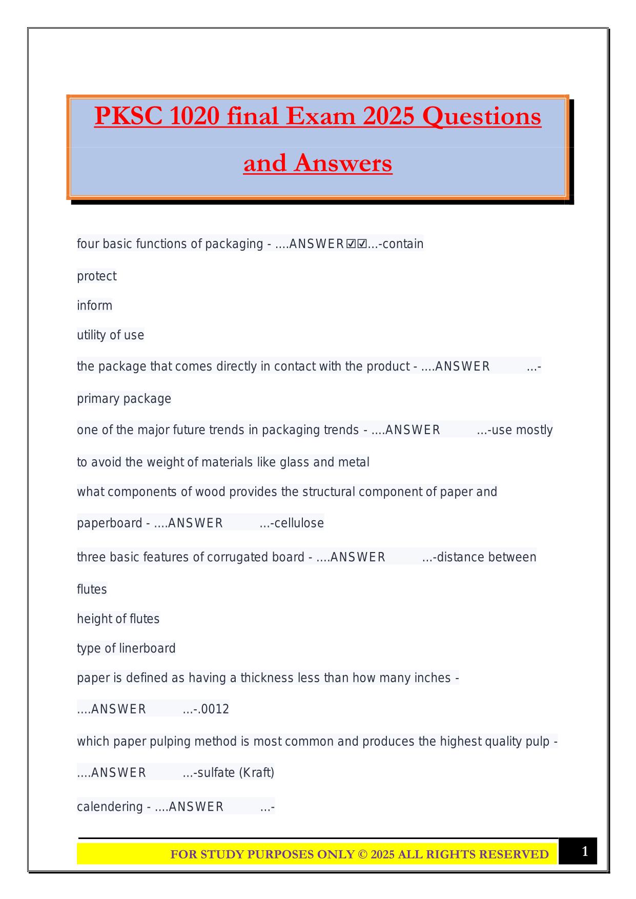 PKSC 1020 final Exam 2025 Questions and Answers