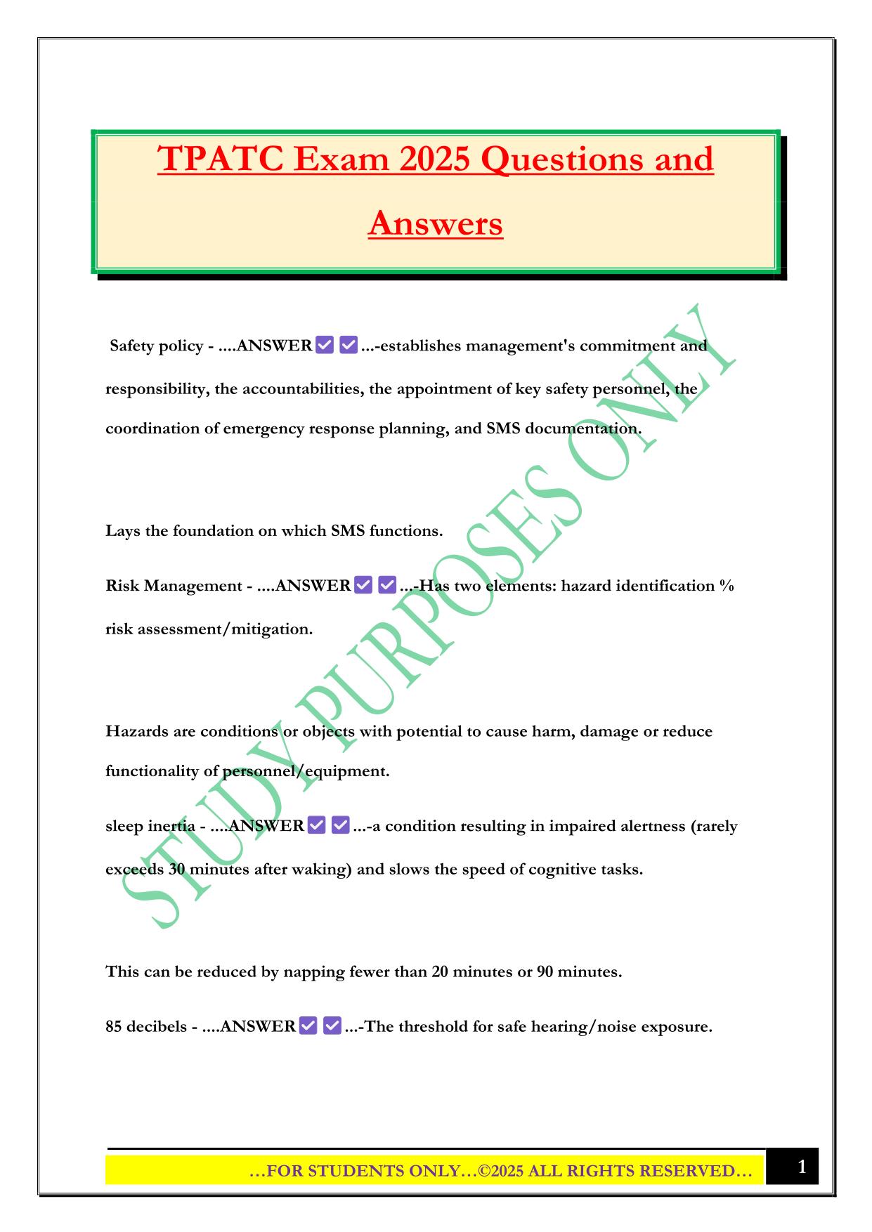 TPATC Exam 2025 Questions and Answers