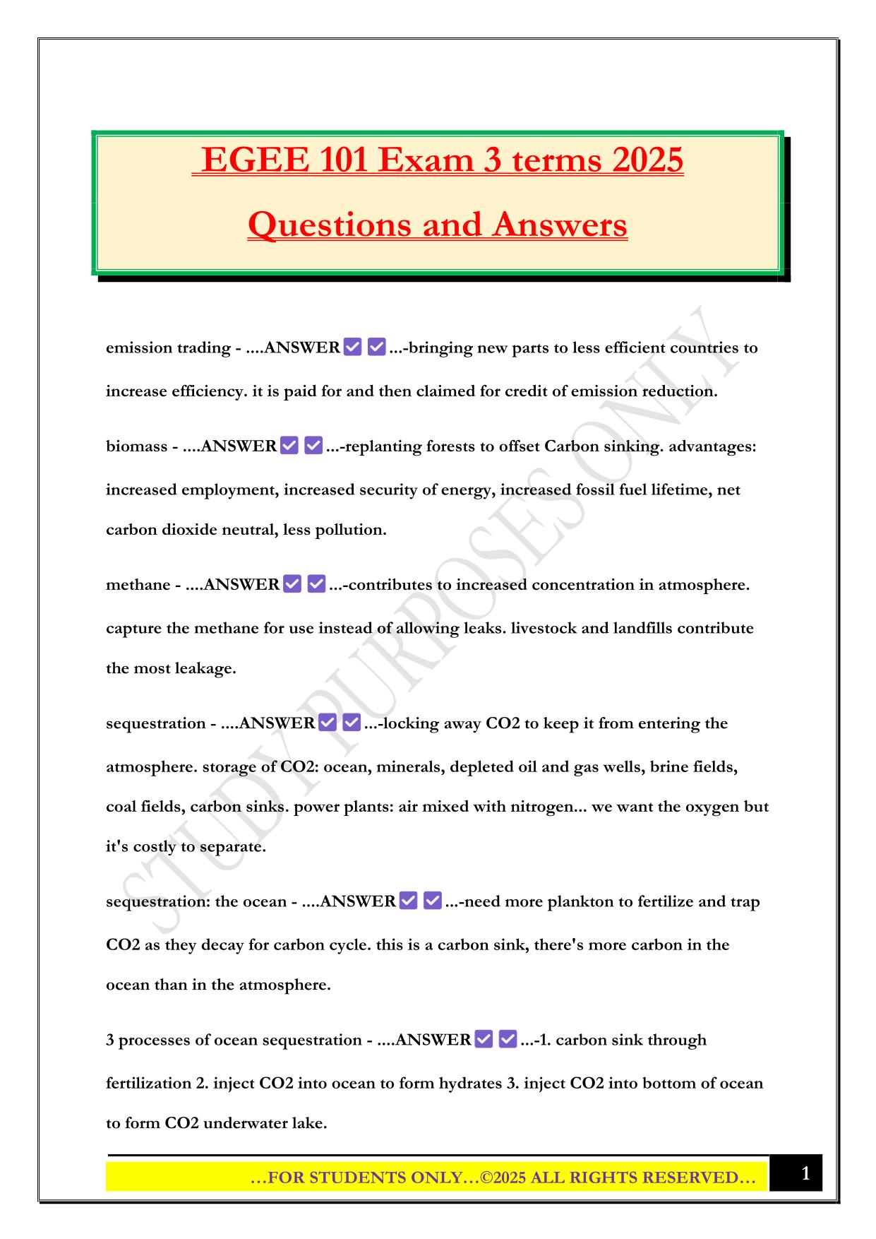 EGEE 101 Exam 3 terms 2025 Questions and Answers