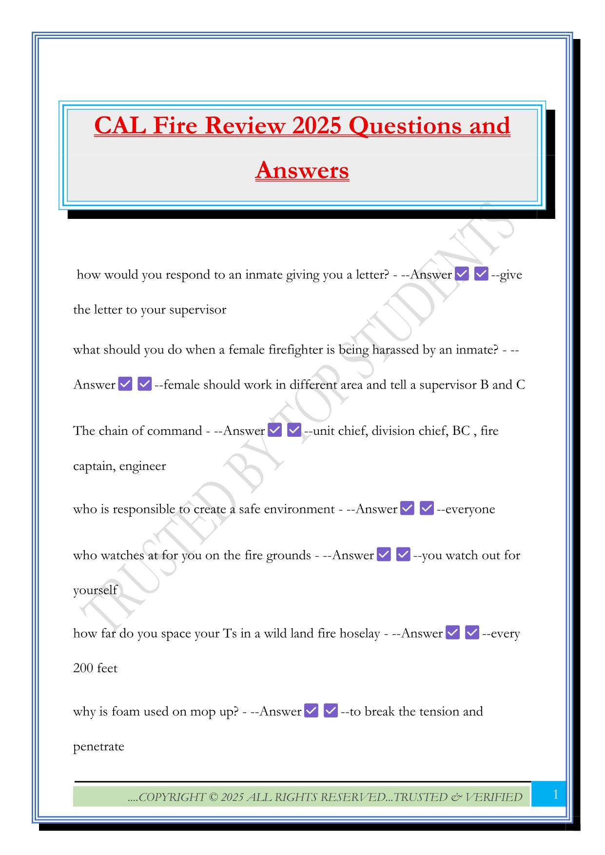 CAL Fire Review 2025 Questions and Answers