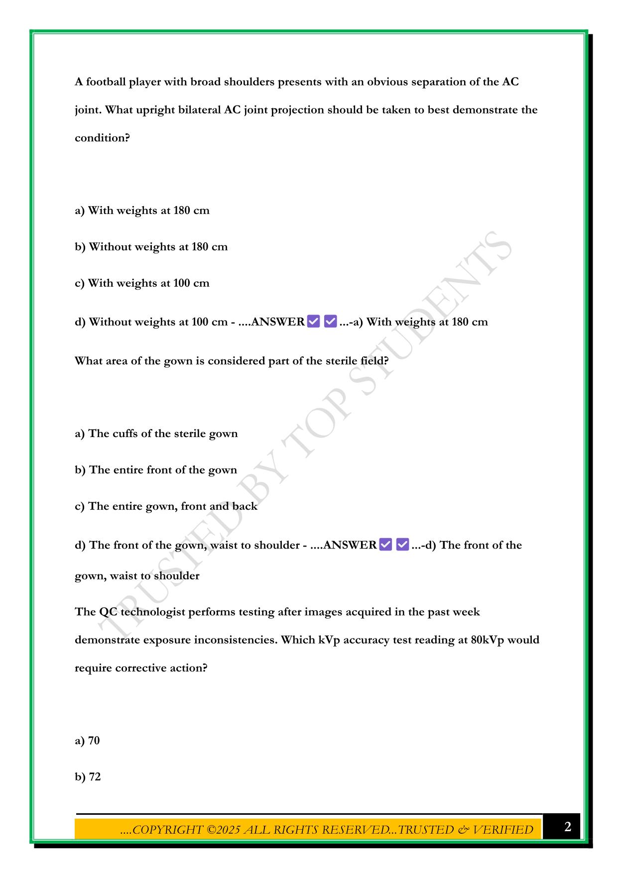 CAMRT PRACTICE EXAM 2025 QUESTIONS AND ANSWERS
