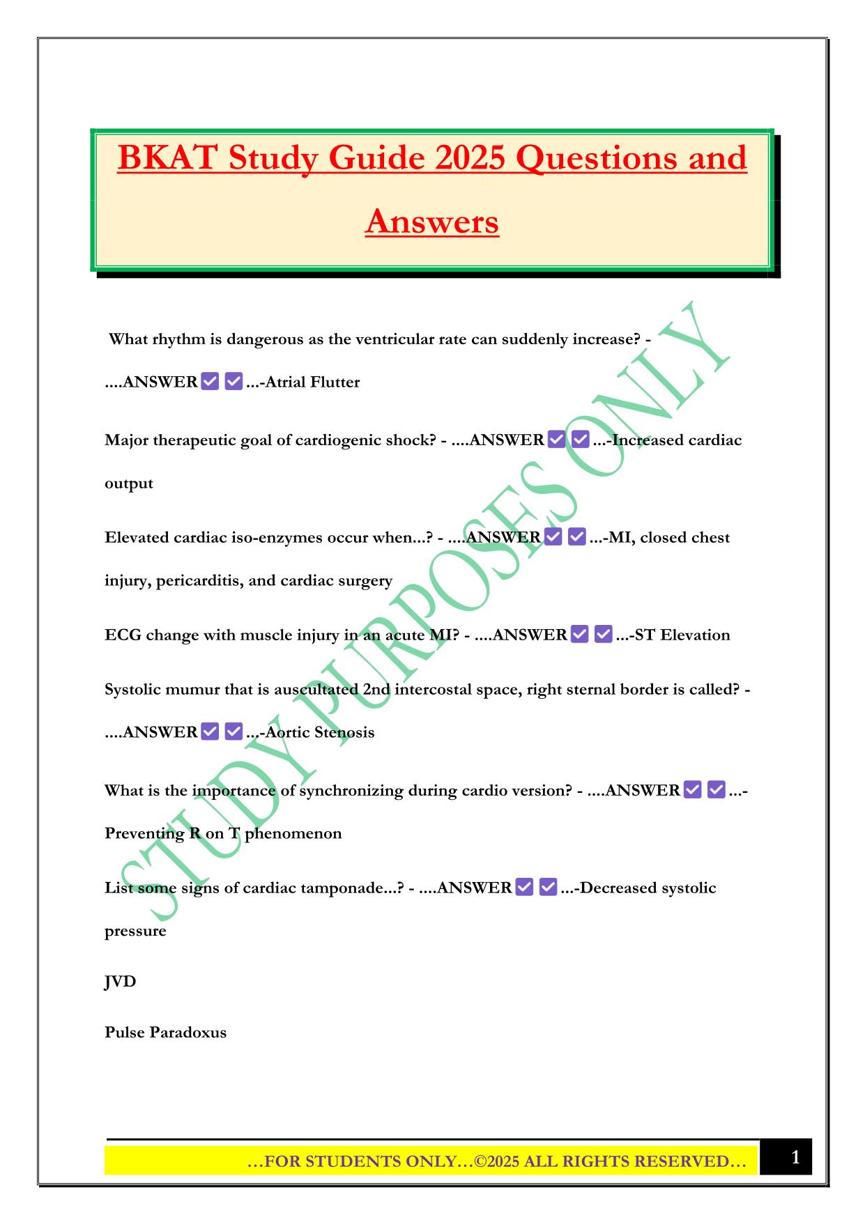 BKAT Study Guide 2025 Questions and Answers