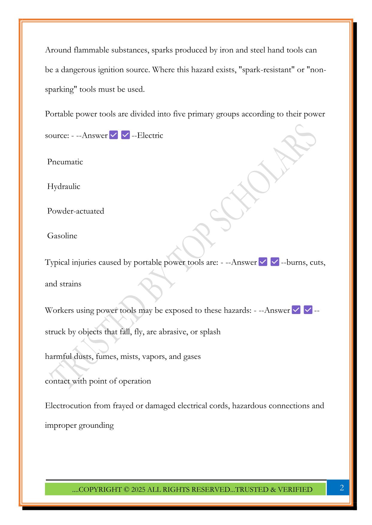 POWER TOOLS EXAM 2025 QUESTIONS AND ANSWERS