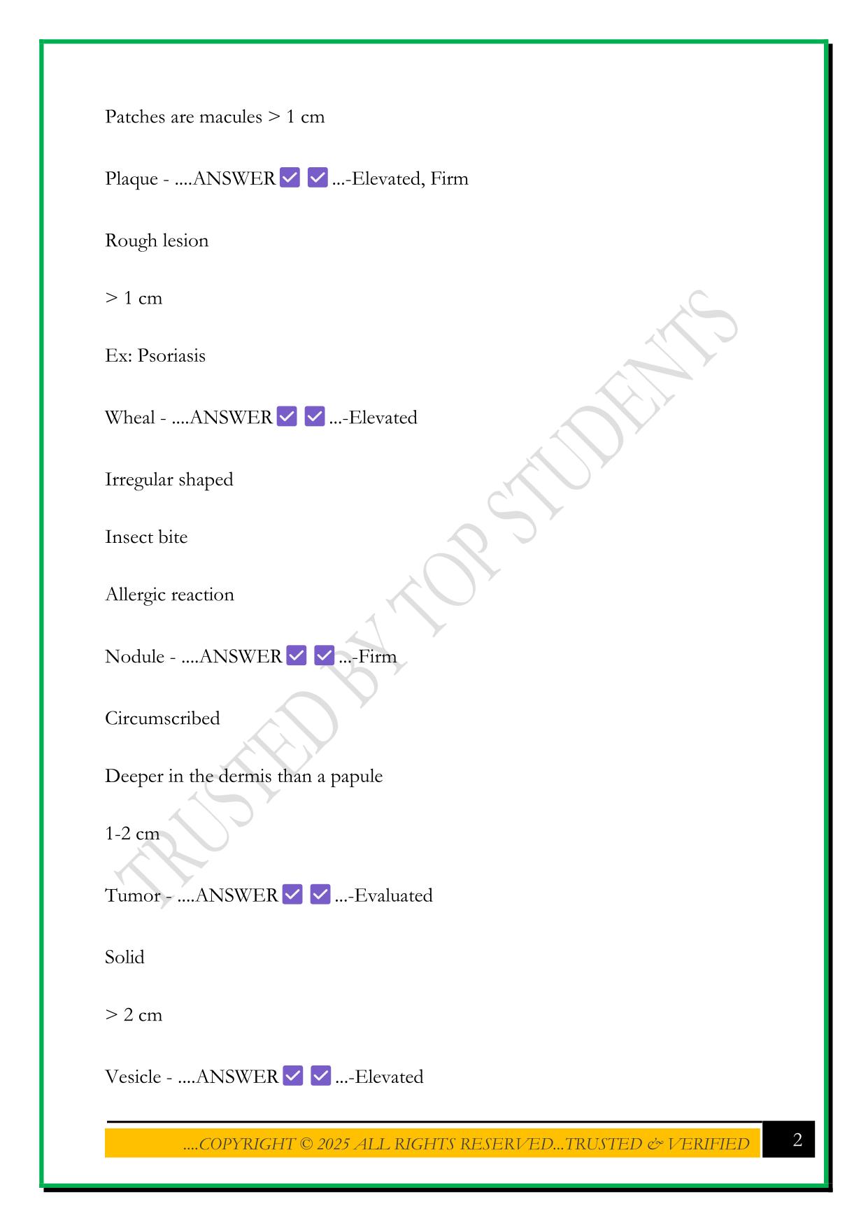 NSG6001 ADVANCED NURSING PRACTICE I – DERMATOLOGY EXAM 2025 QUESTIONS AND ANSWERS