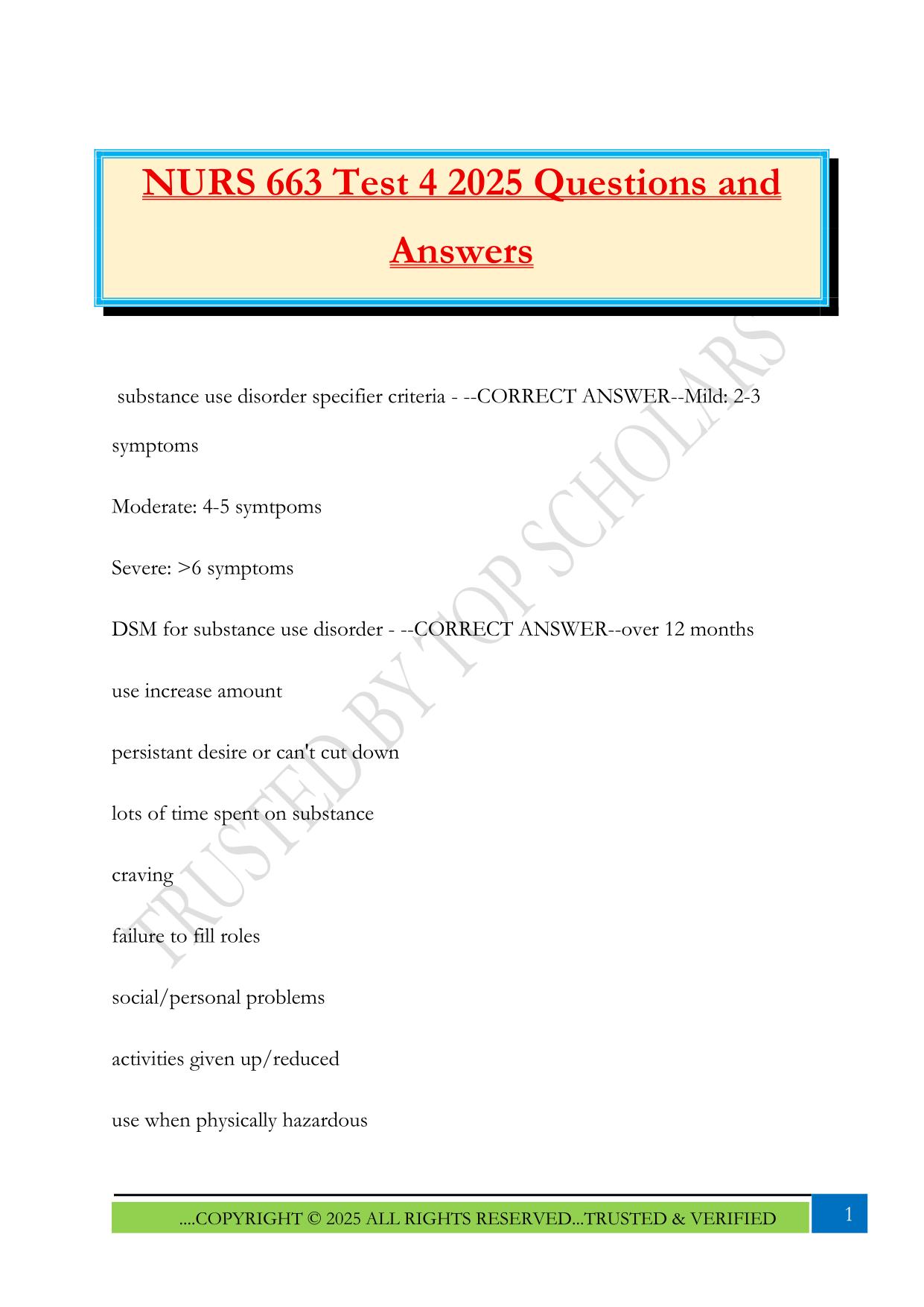 NURS 663 Test 4 2025 Questions and Answers