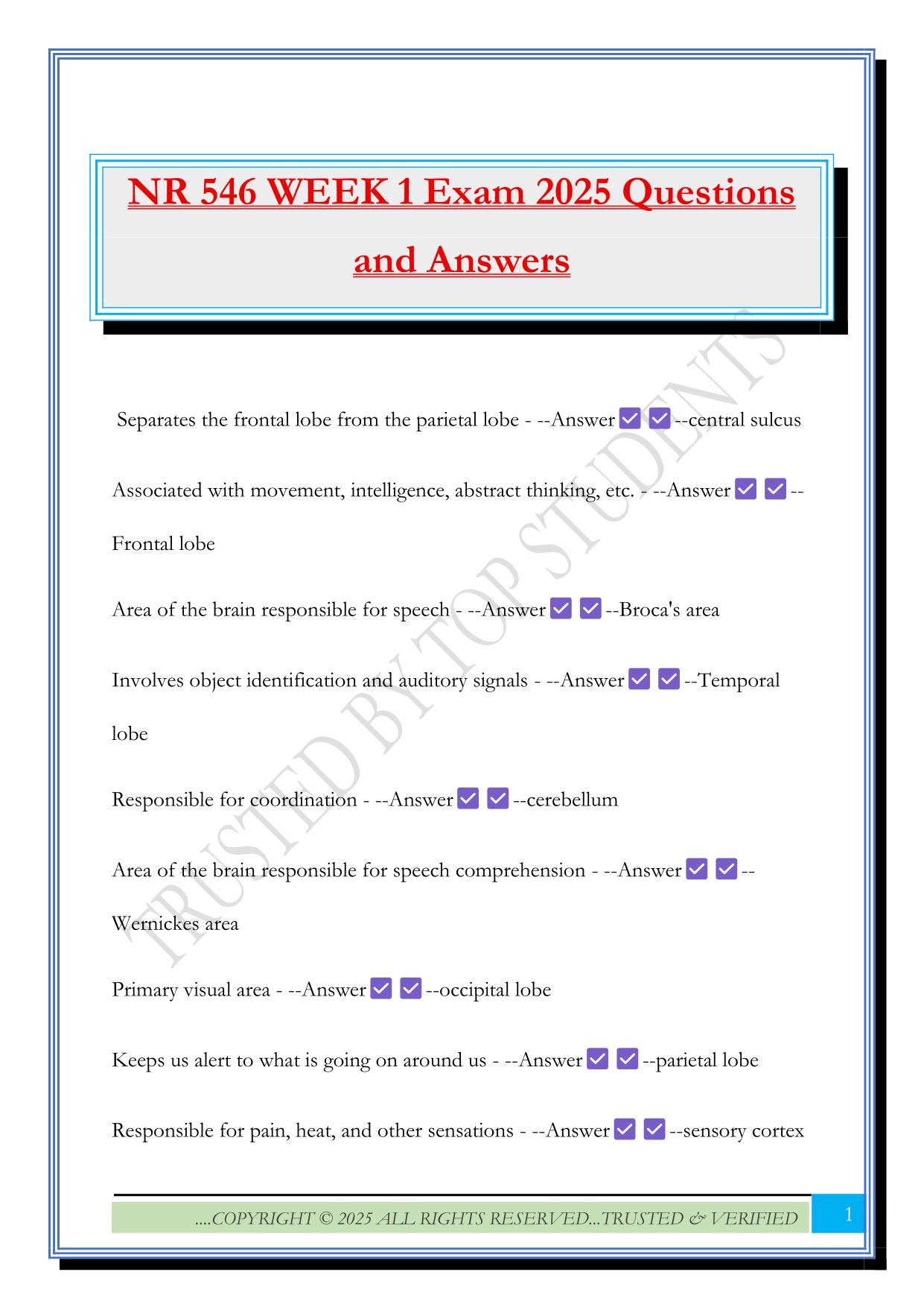 NR 546 WEEK 1 Exam 2025 Questions and Answers