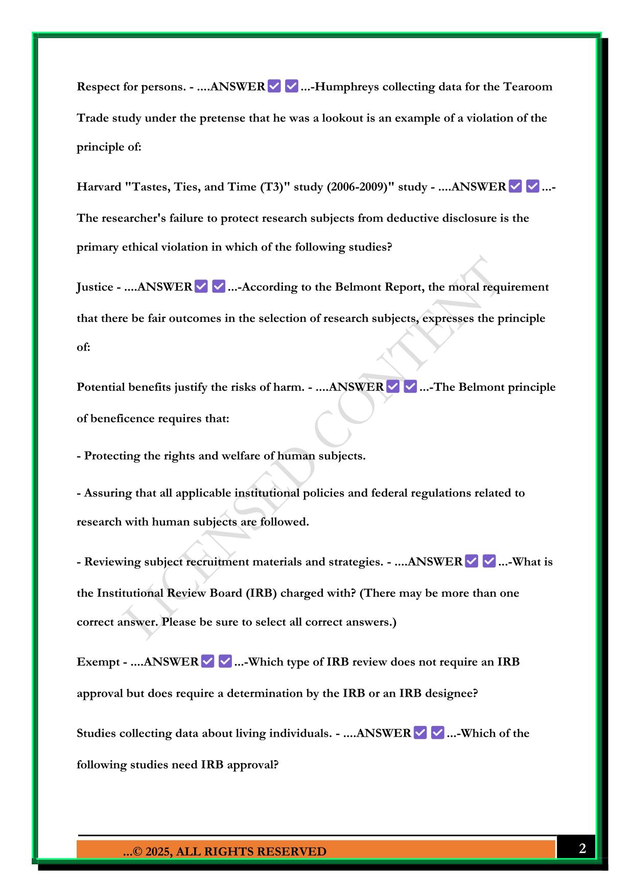 CITI TRAINING HUMAN SUBJECTS PROTECTION BASIC COURSE EXAM 2025 QUESTIONS AND ANSWERS