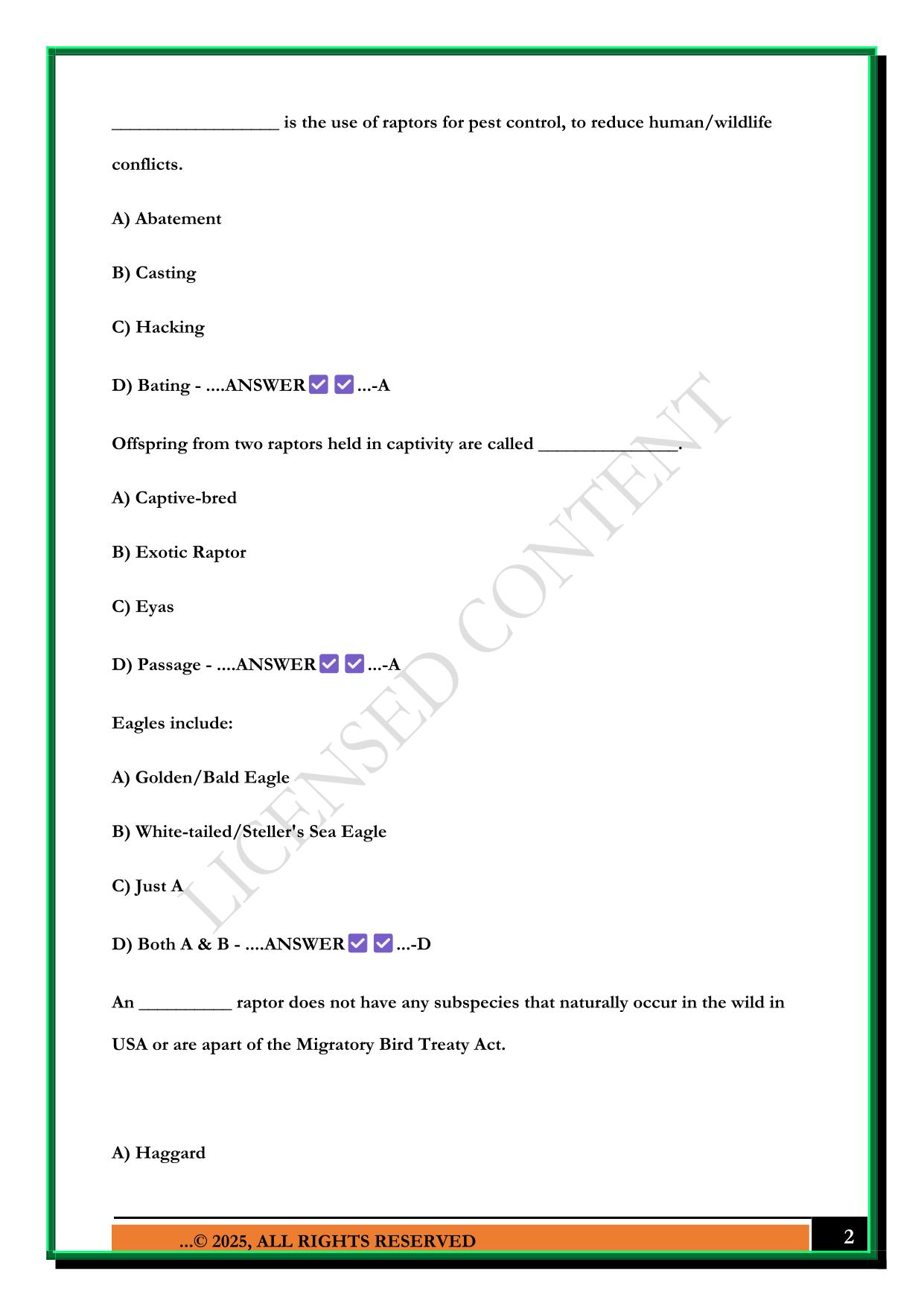 CALIFORNIA FALCONRY REGULATIONS EXAM 2025 QUESTIONS AND ANSWERS
