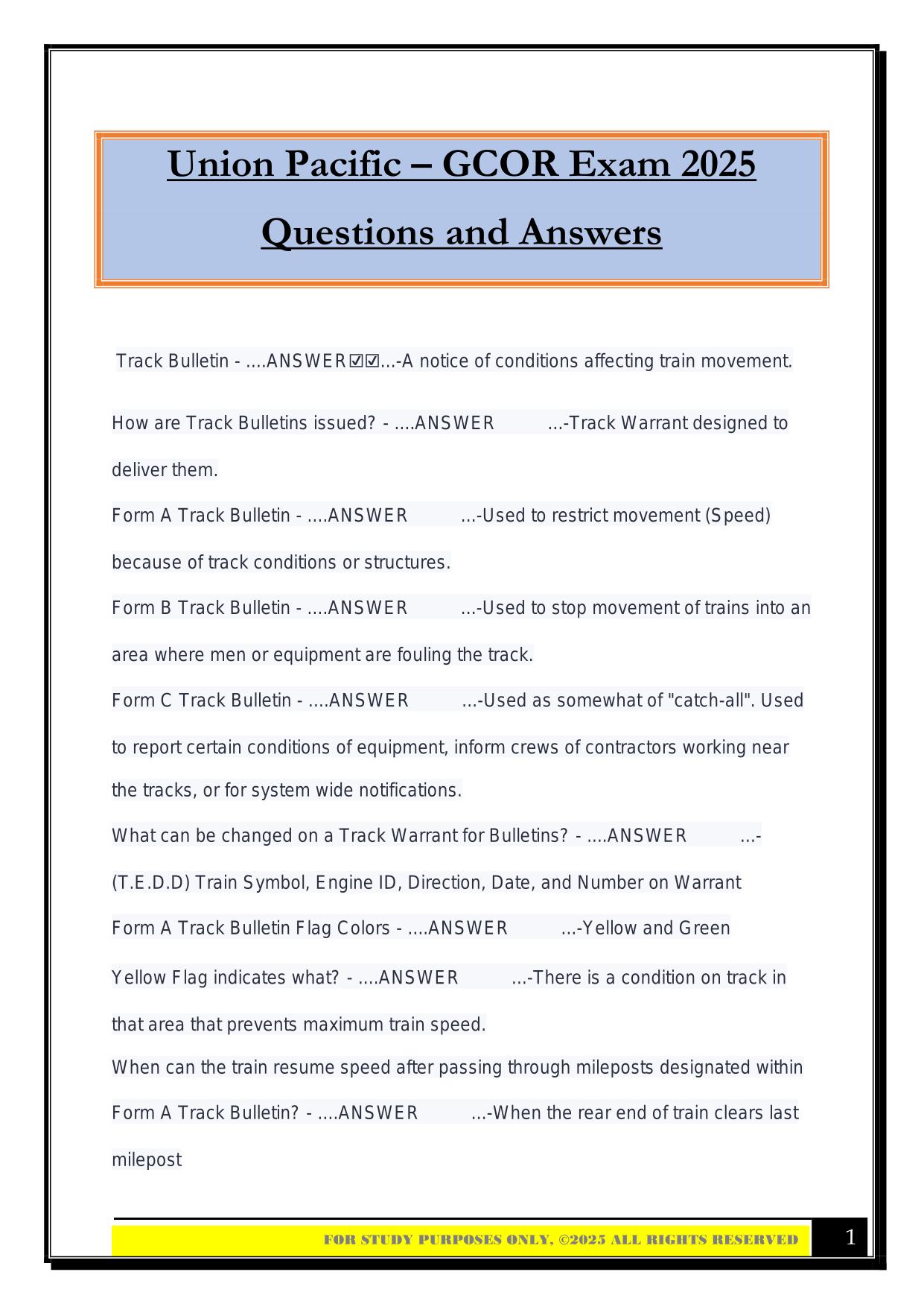 Union Pacific – GCOR Exam 2025 Questions and Answers