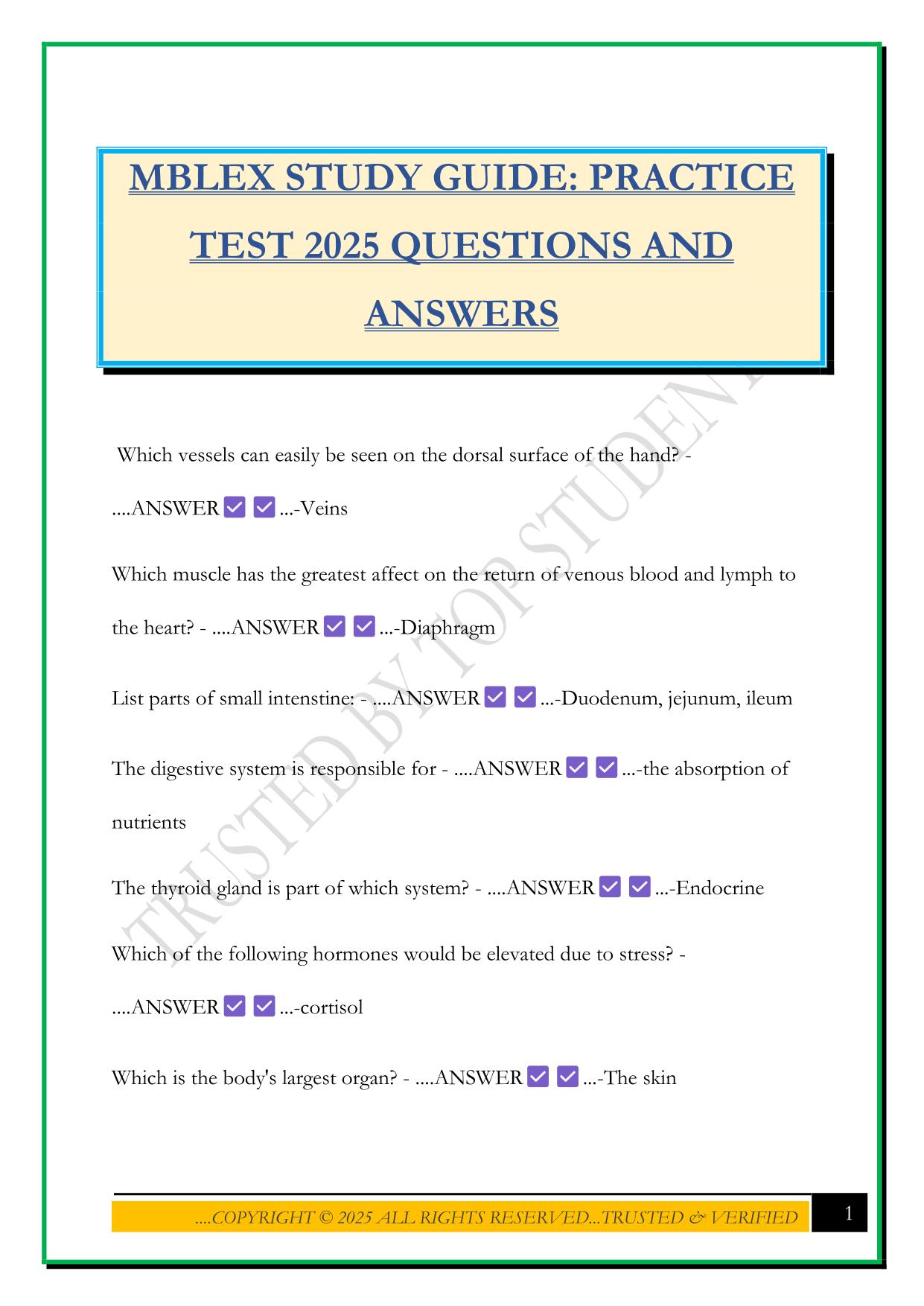 MBLEX STUDY GUIDE: PRACTICE TEST 2025 QUESTIONS AND ANSWERS