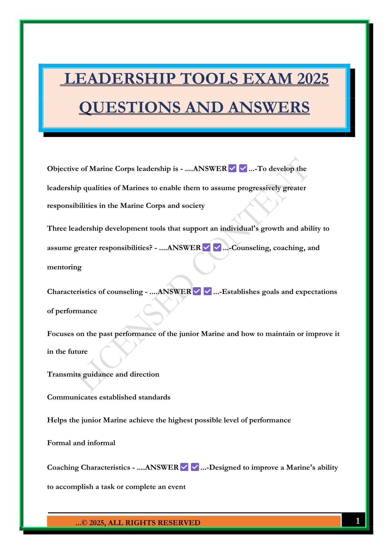 LEADERSHIP TOOLS EXAM 2025 QUESTIONS AND ANSWERS
