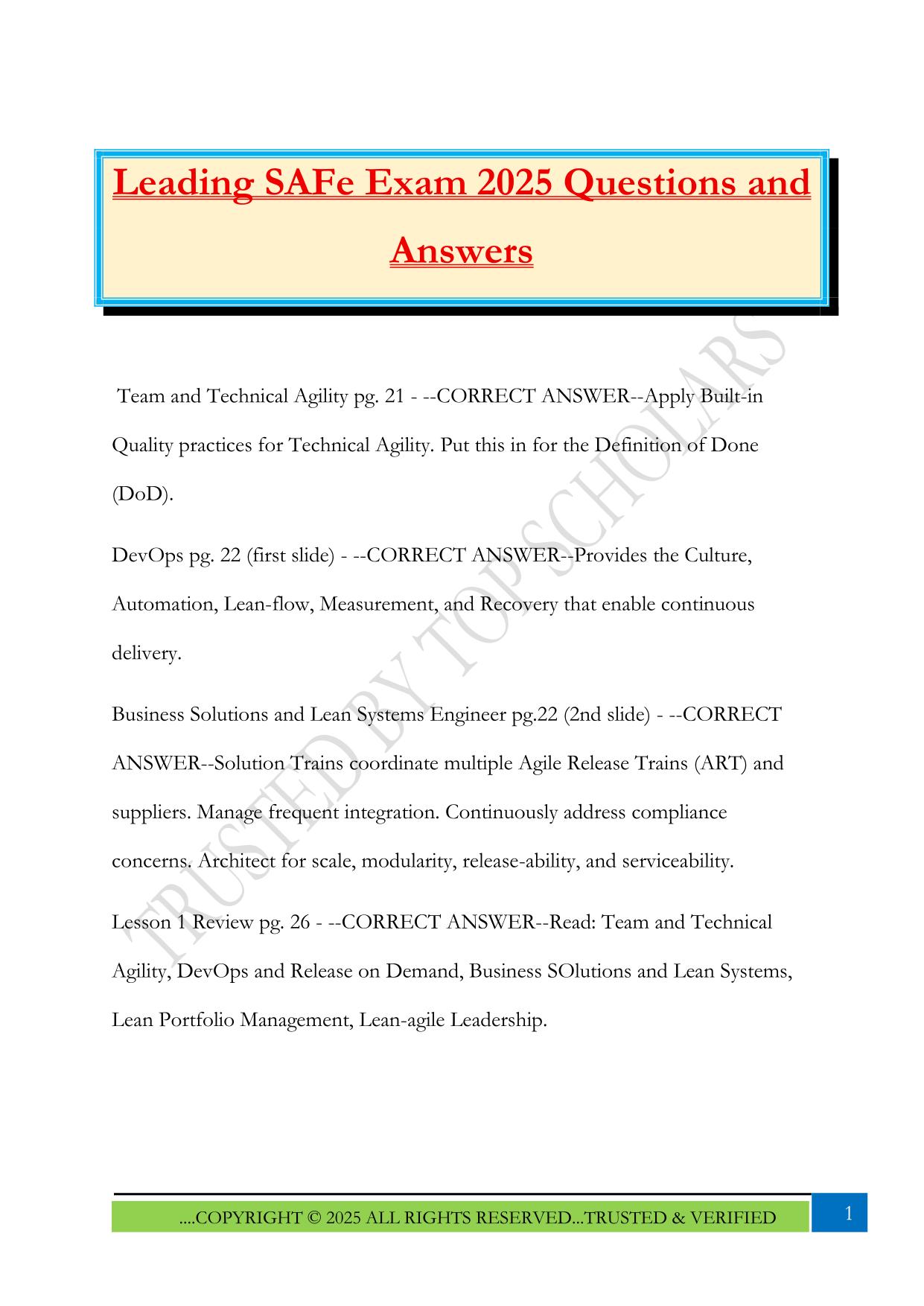 Leading SAFe Exam 2025 Questions and Answers