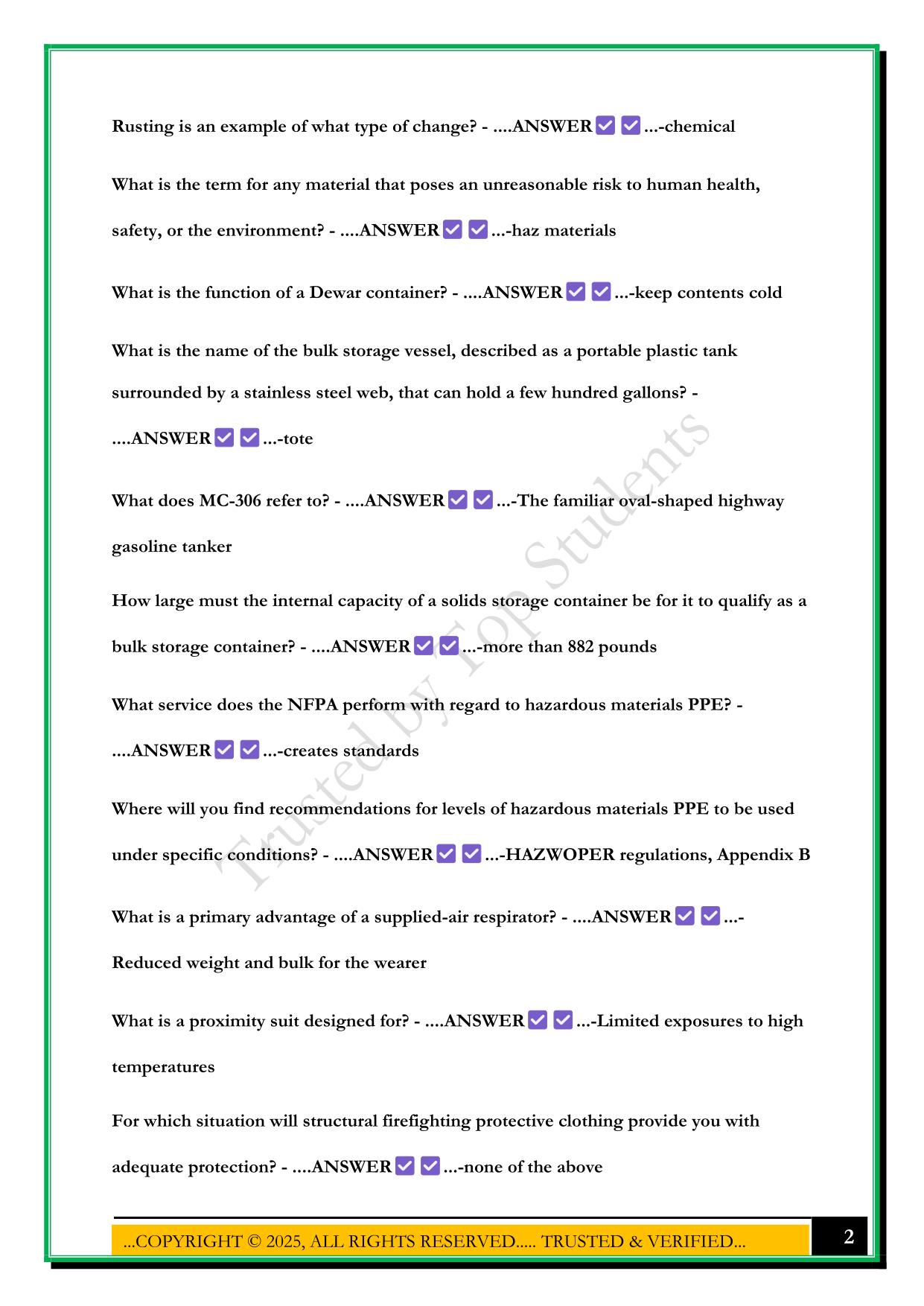 HAZMAT FINAL TEST 2025 QUESTIONS AND ANSWERS