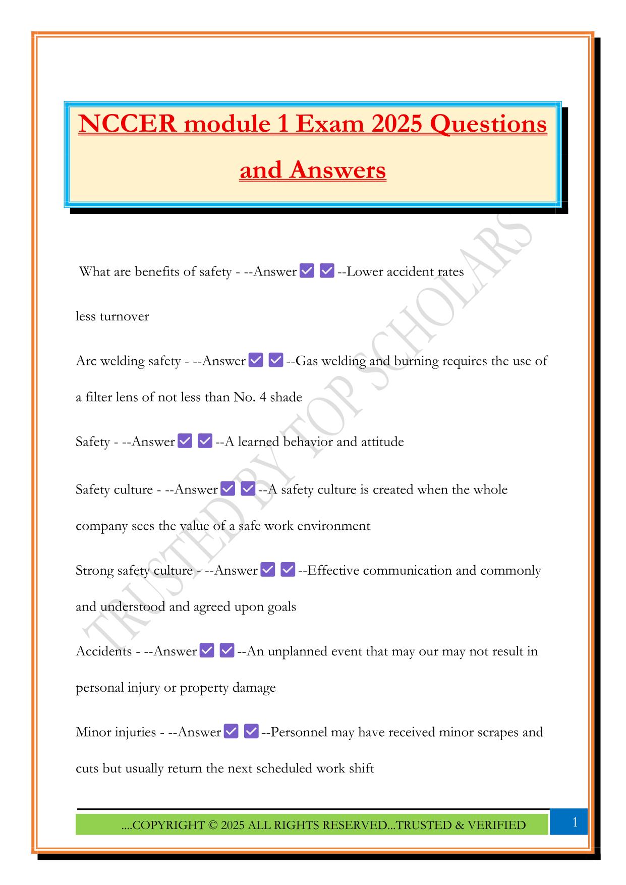 NCCER module 1 Exam 2025 Questions and Answers