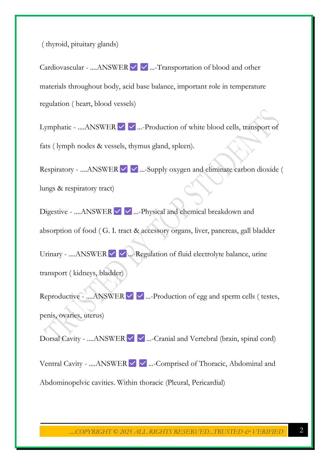 ANATOMY FINAL EXAM – MCPHS EXAM 2025 QUESTIONS AND ANSWERS
