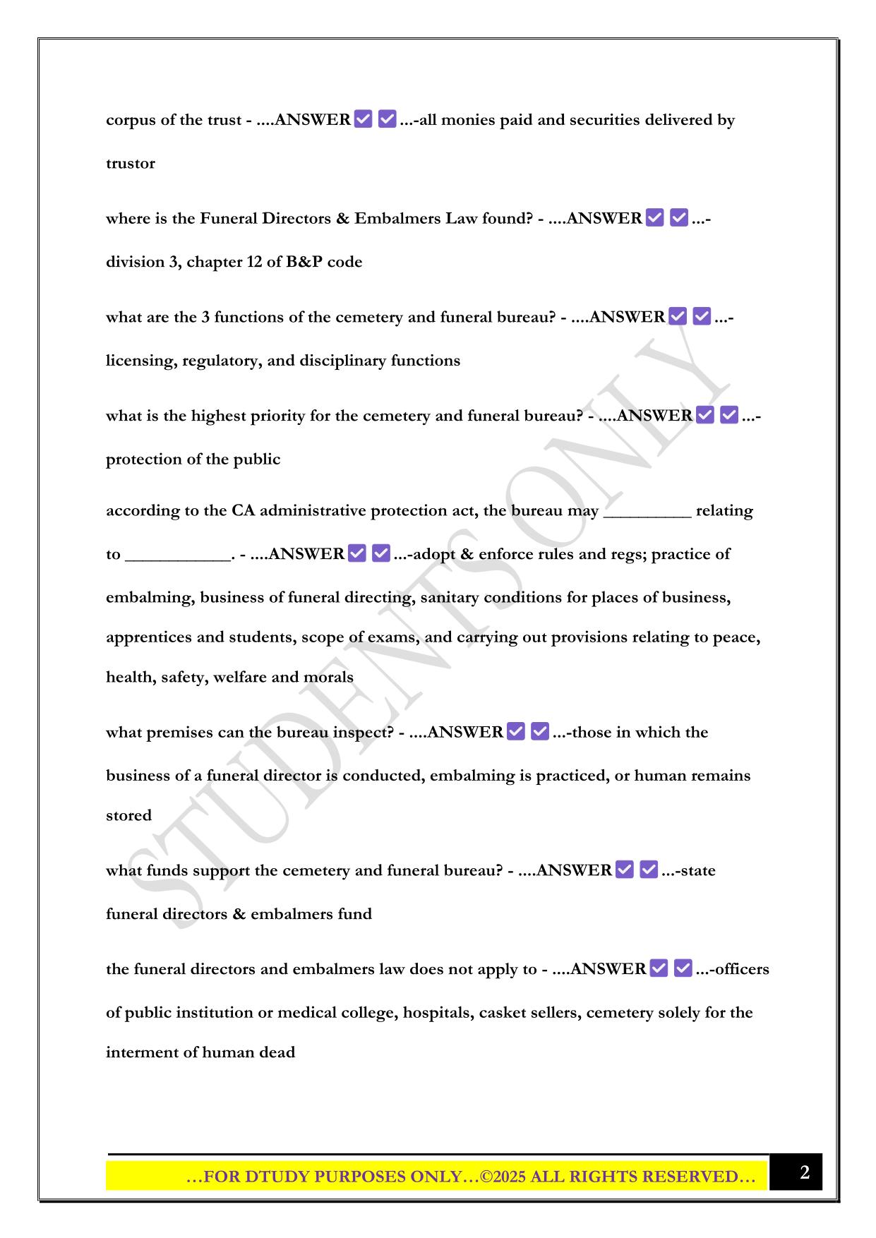 CALIFORNIA FUNERAL DIRECTOR LICENSE EXAM 2025 QUESTIONS AND ANSWERS