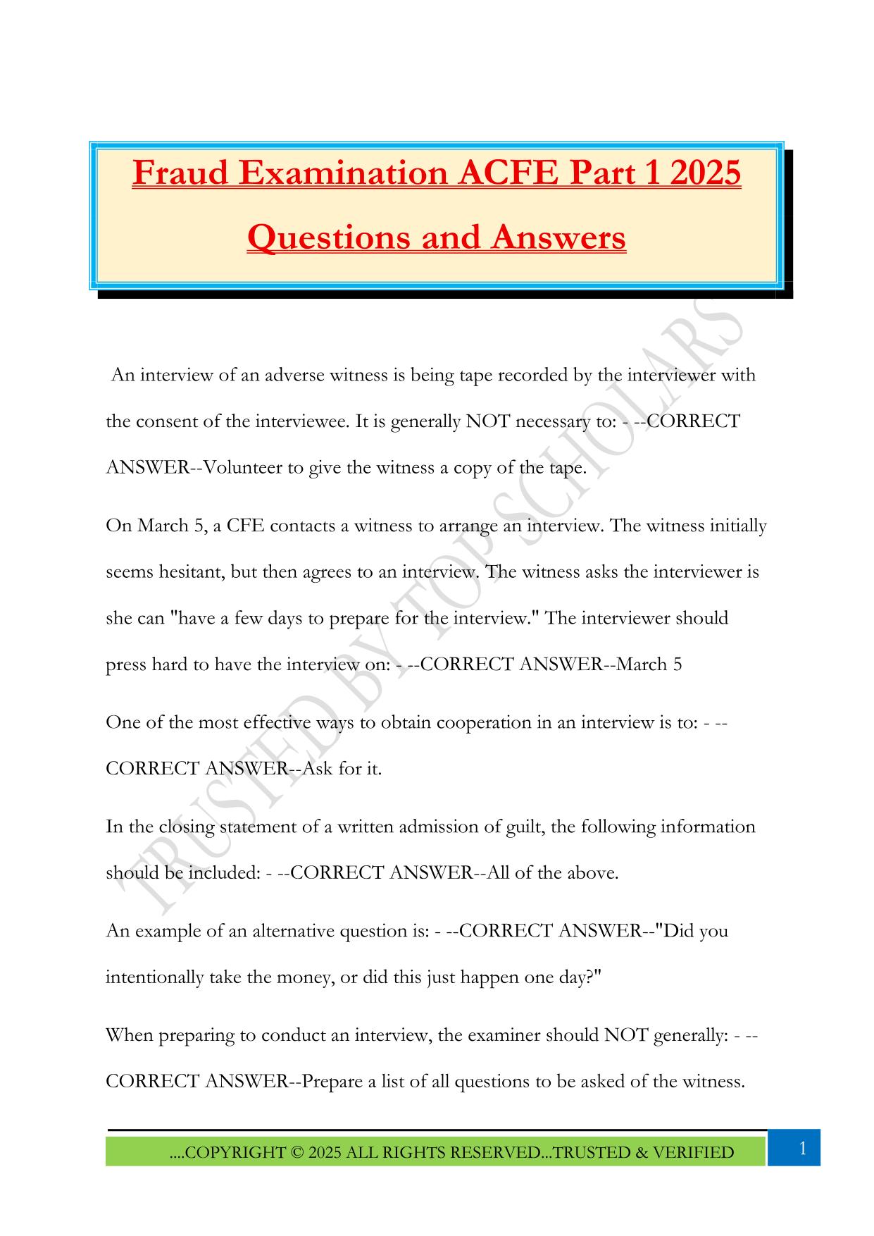 Fraud Examination ACFE Part 1 2025 Questions and Answers