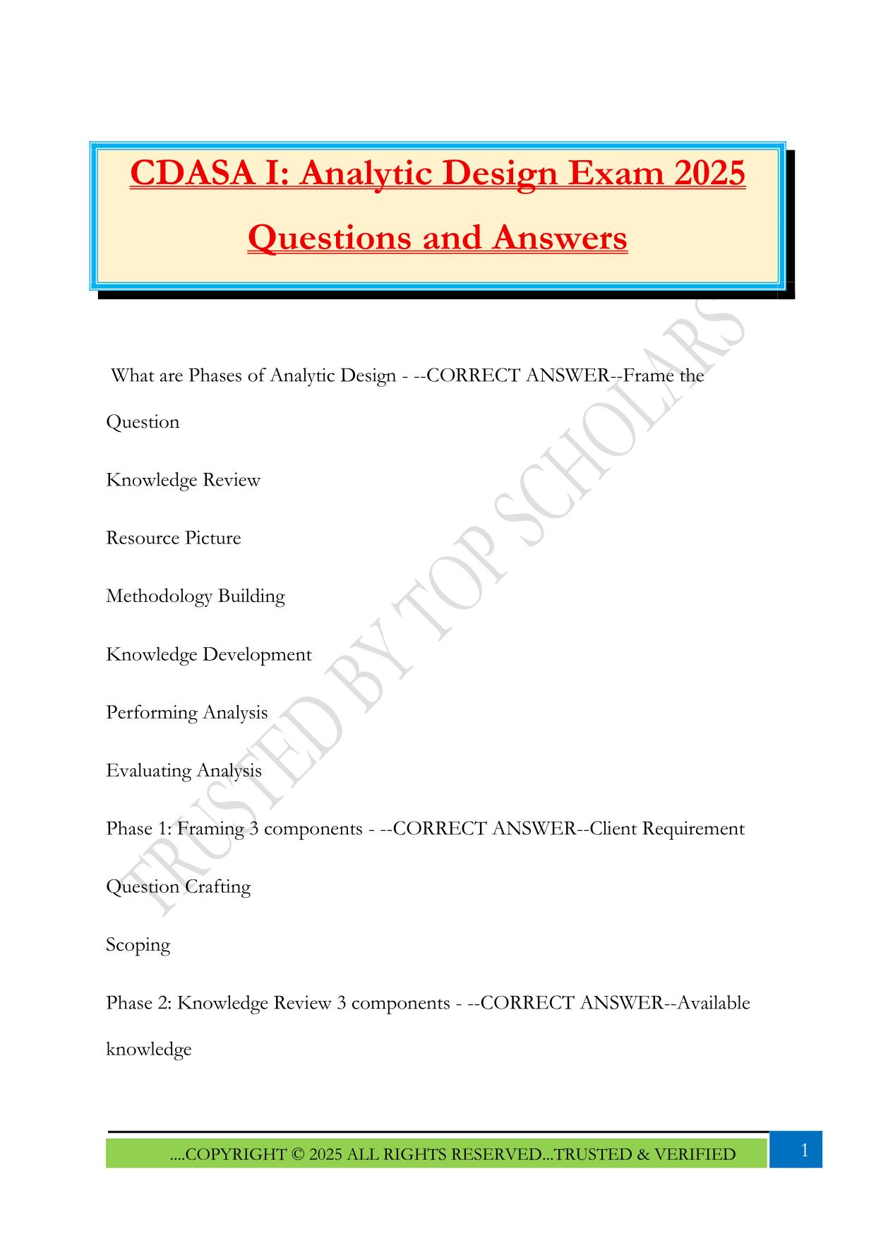 CDASA I: Analytic Design Exam 2025 Questions and Answers