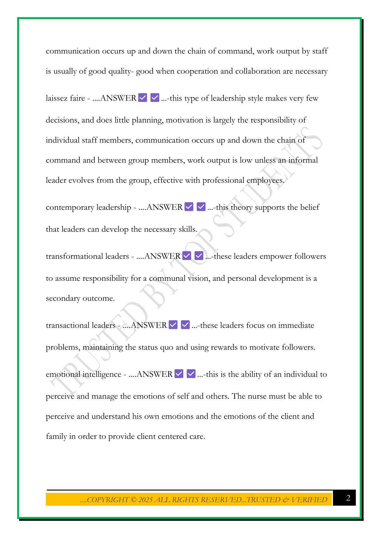 LEADERSHIP ATI GO FREAKING LEVEL 3 EXAM 2025 QUESTIONS AND ANSWERS