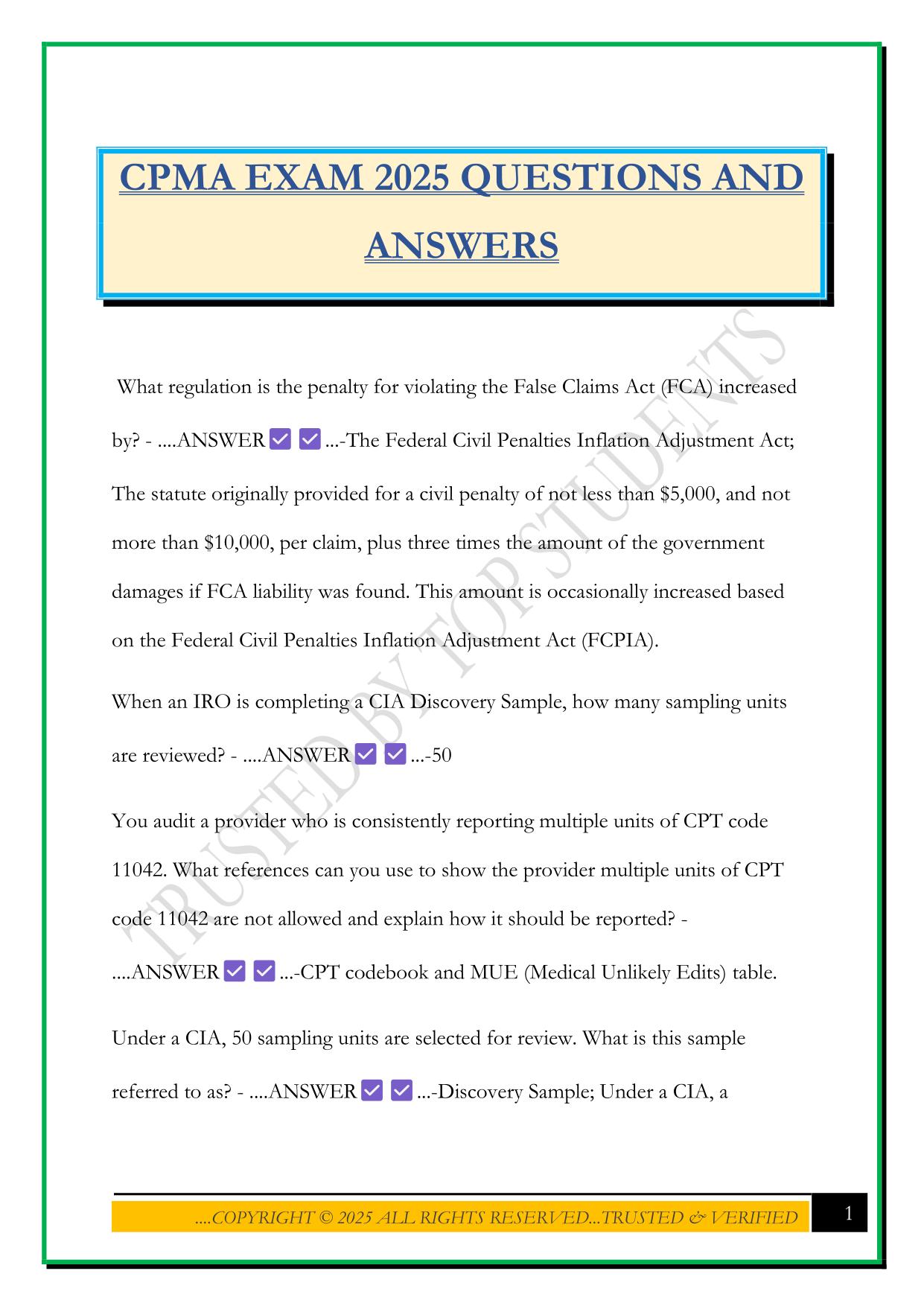 CPMA EXAM 2025 QUESTIONS AND ANSWERS