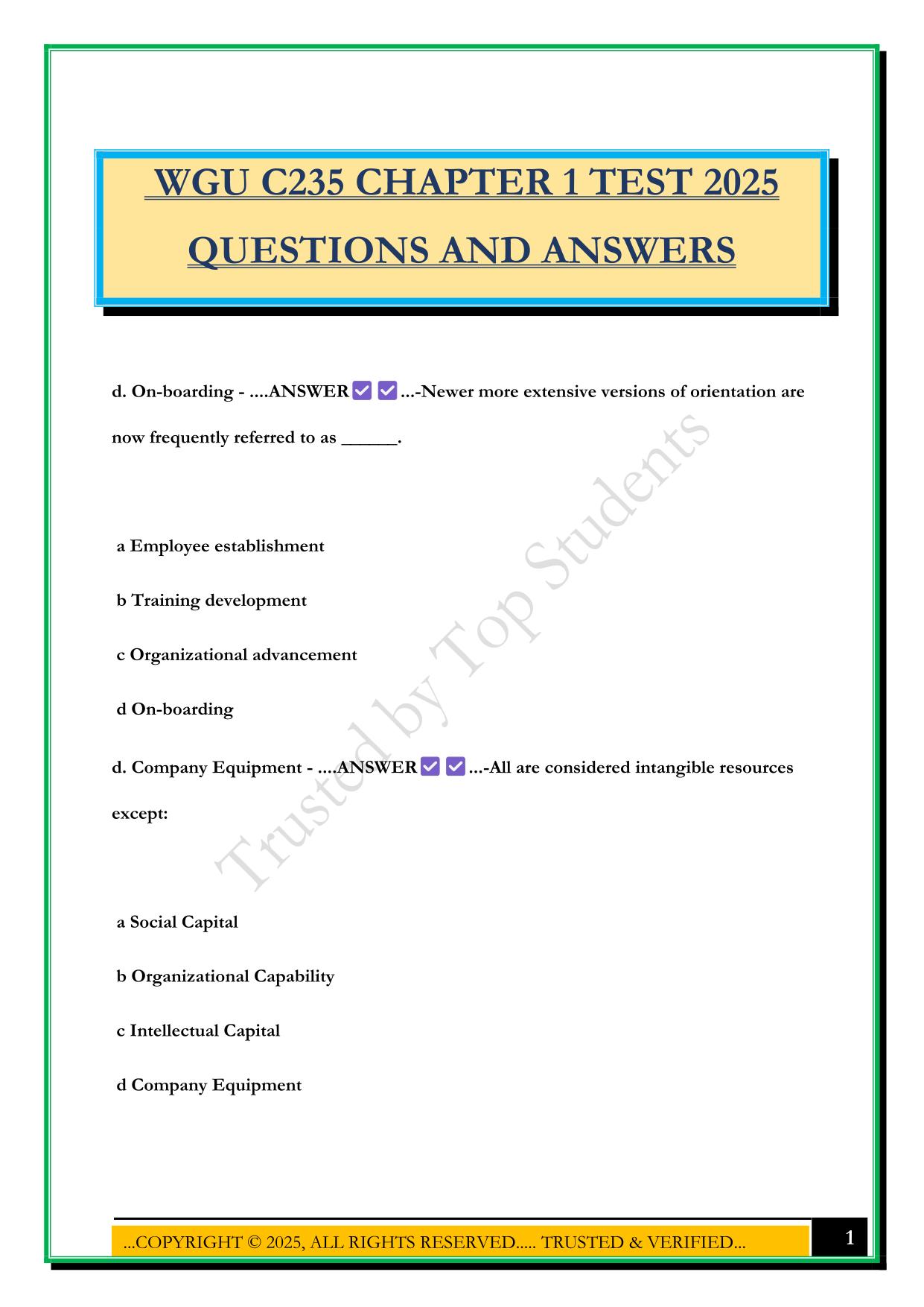 WGU C235 CHAPTER 1 TEST 2025 QUESTIONS AND ANSWERS