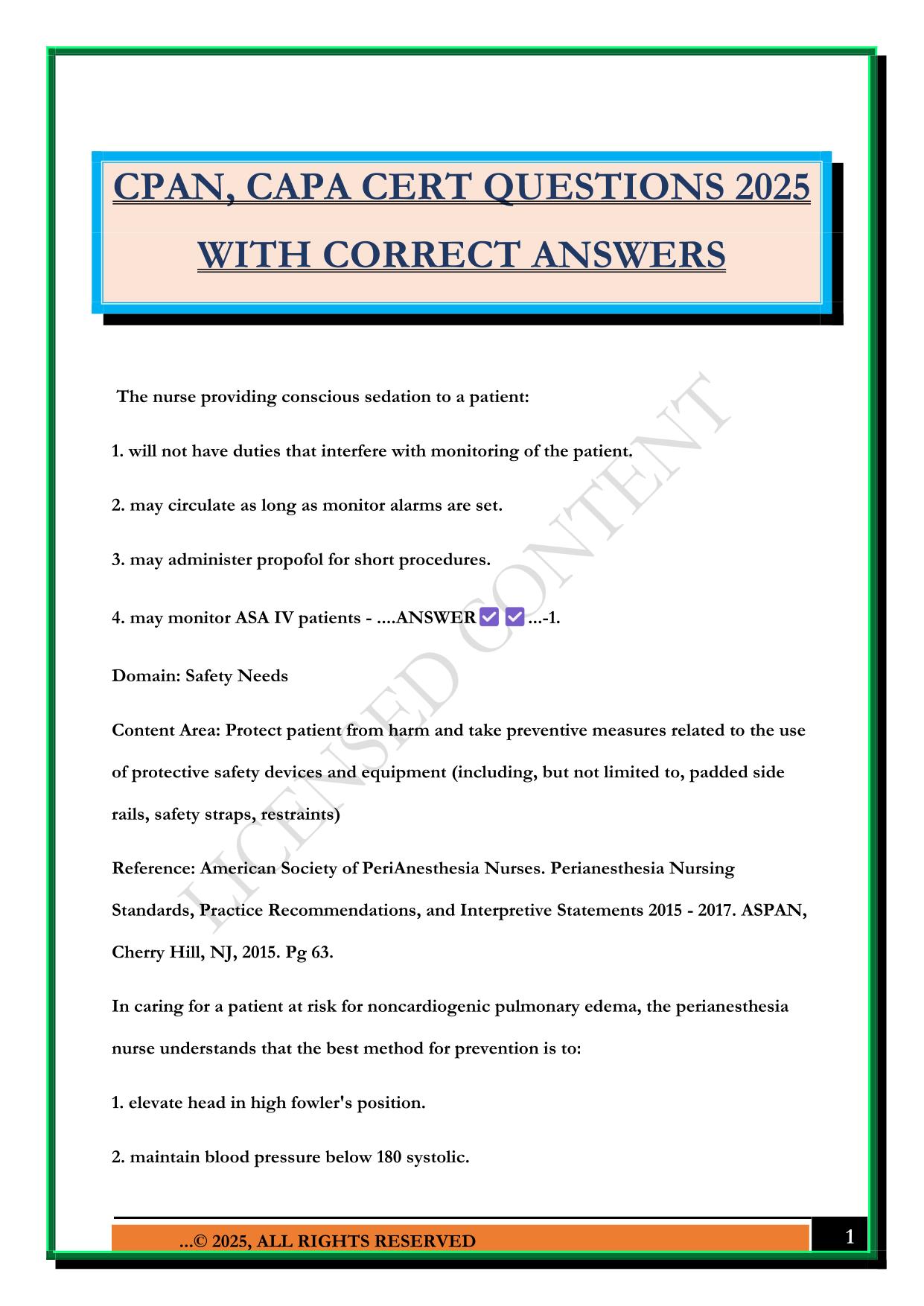 CPAN, CAPA CERT QUESTIONS 2025 WITH CORRECT ANSWERS