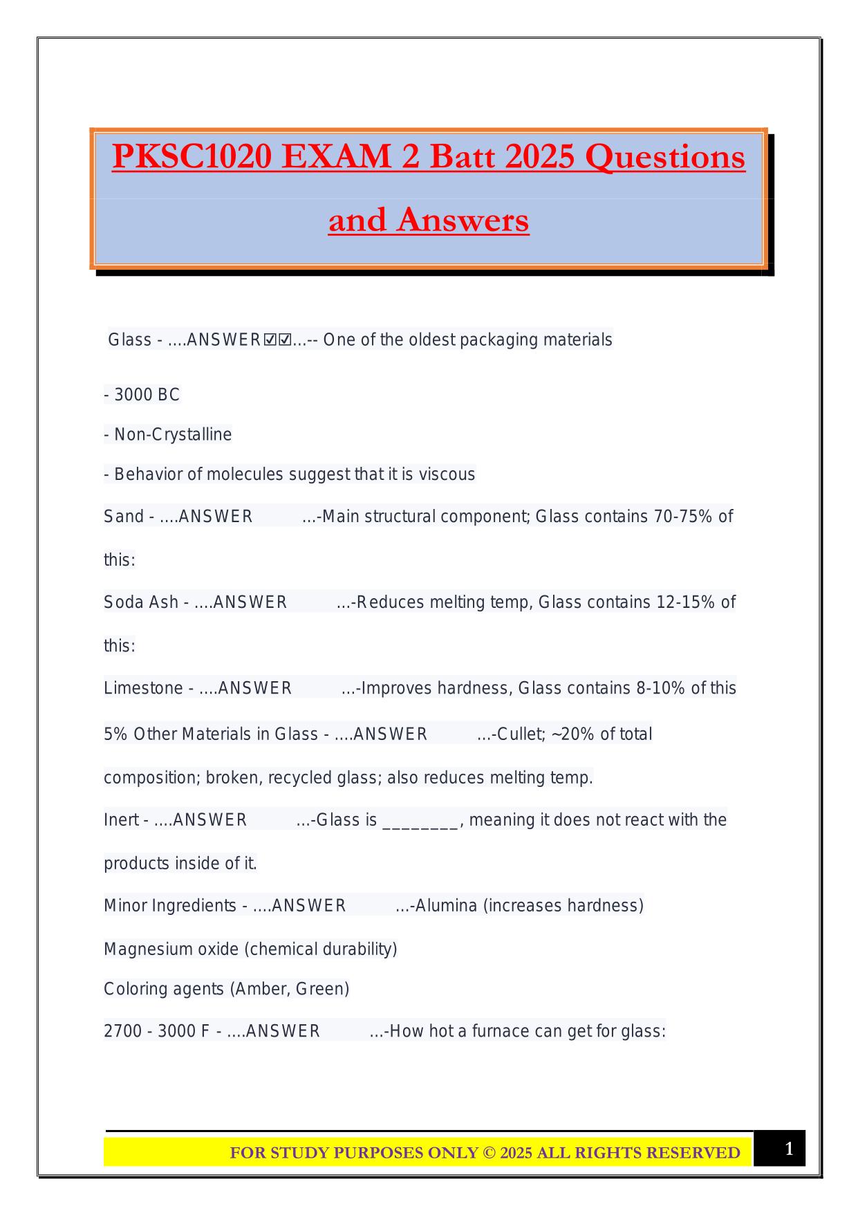 PKSC1020 EXAM 2 Batt 2025 Questions and Answers