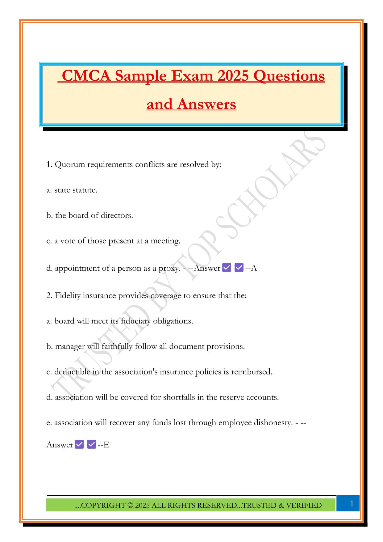 CMCA Sample Exam 2025 Questions and Answers