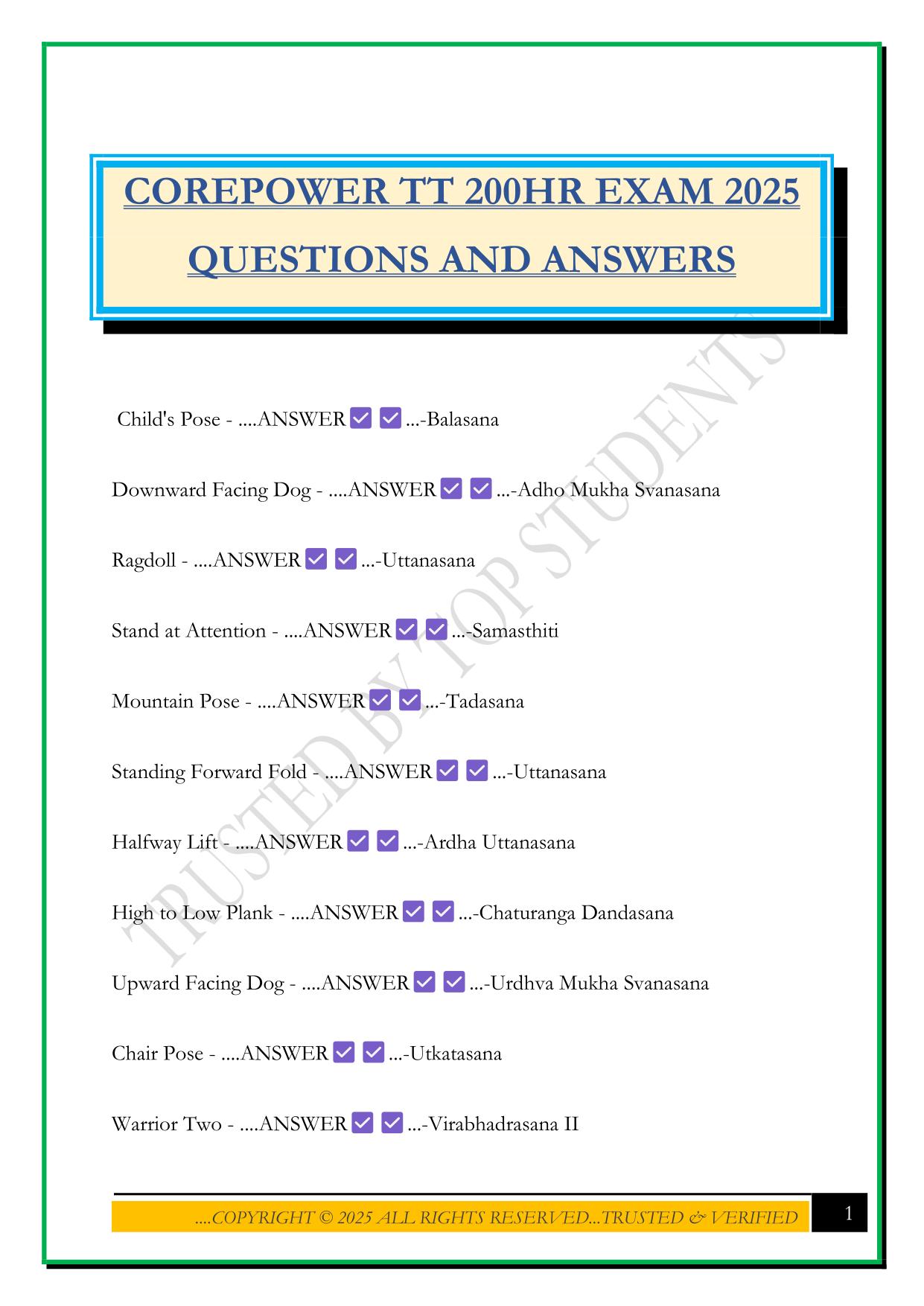 COREPOWER TT 200HR EXAM 2025 QUESTIONS AND ANSWERS