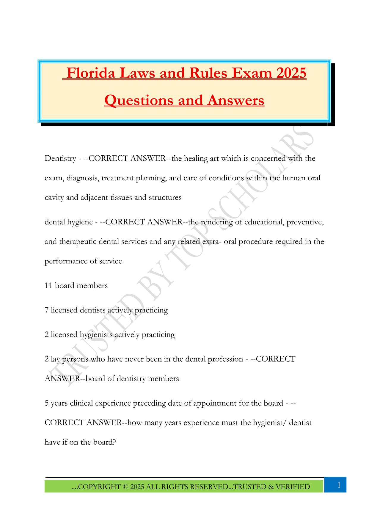 Florida Laws and Rules Exam 2025 Questions and Answers