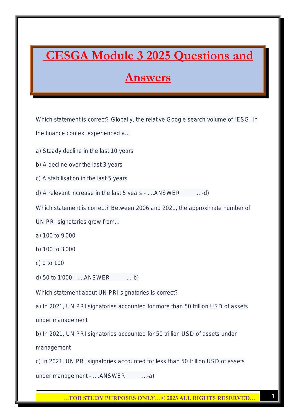 CESGA Module 3 2025 Questions and Answers