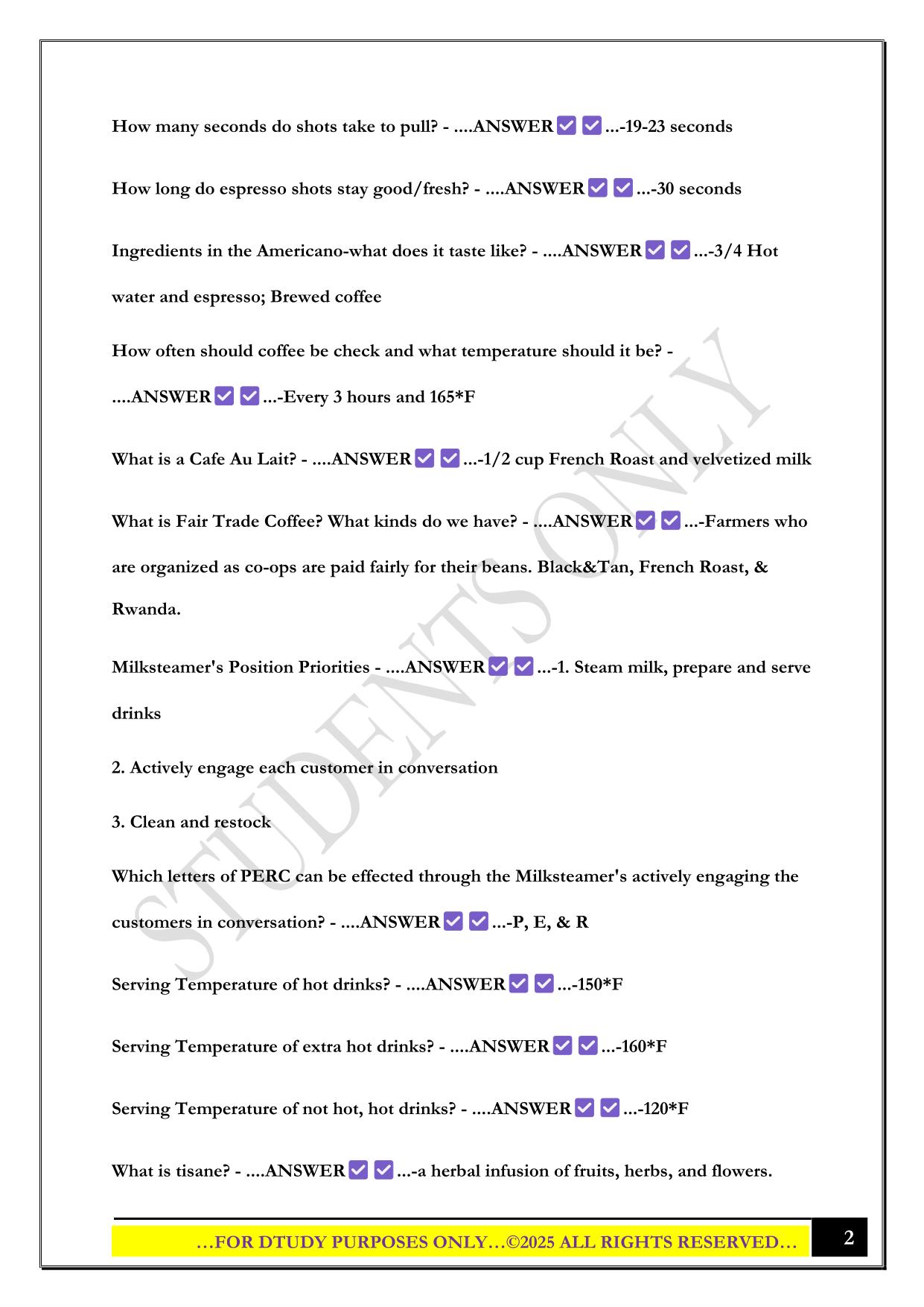 BIGGBY COFFEE TRAINEE STUDY GUIDE 2025 QUESTIONS AND ANSWERS