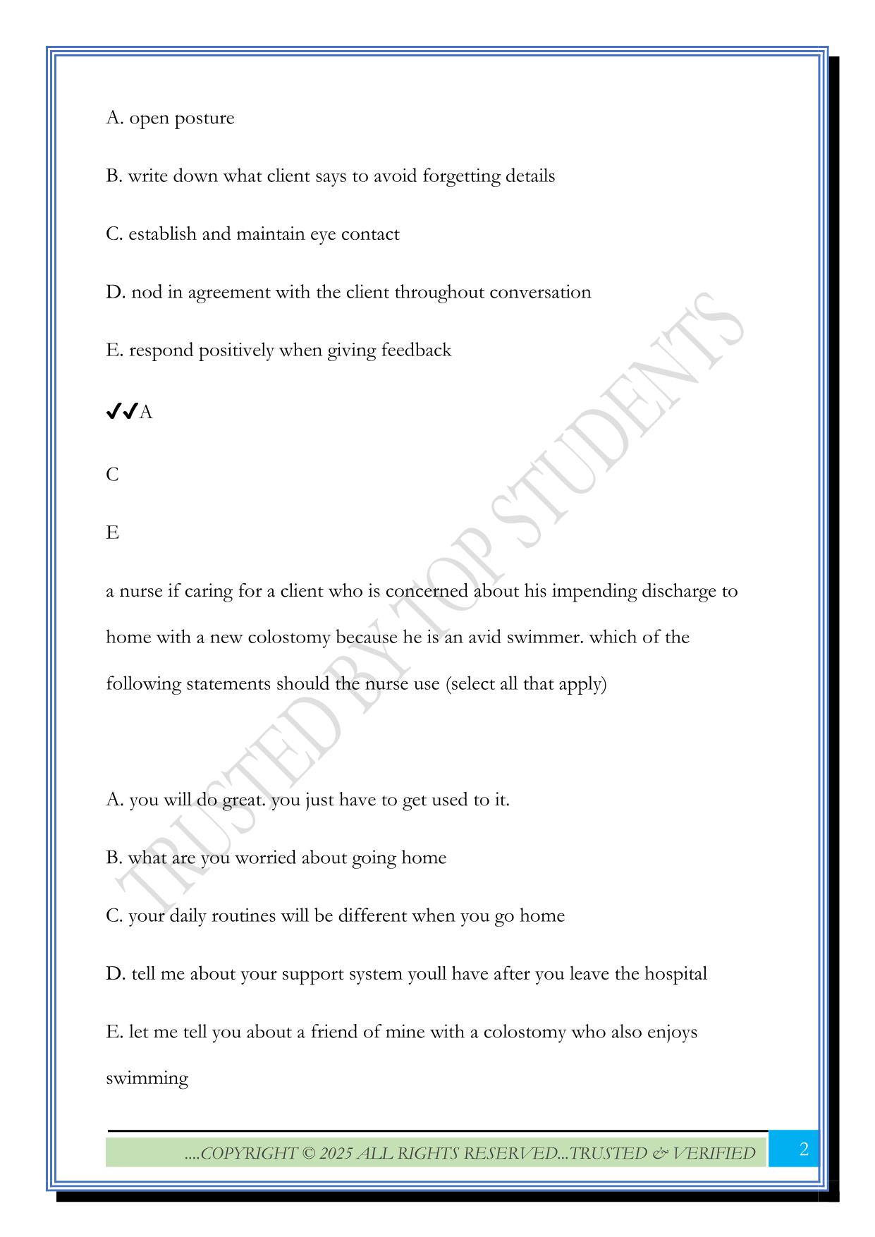 Exam 1 ATI Practice Questions with Correct Answers
