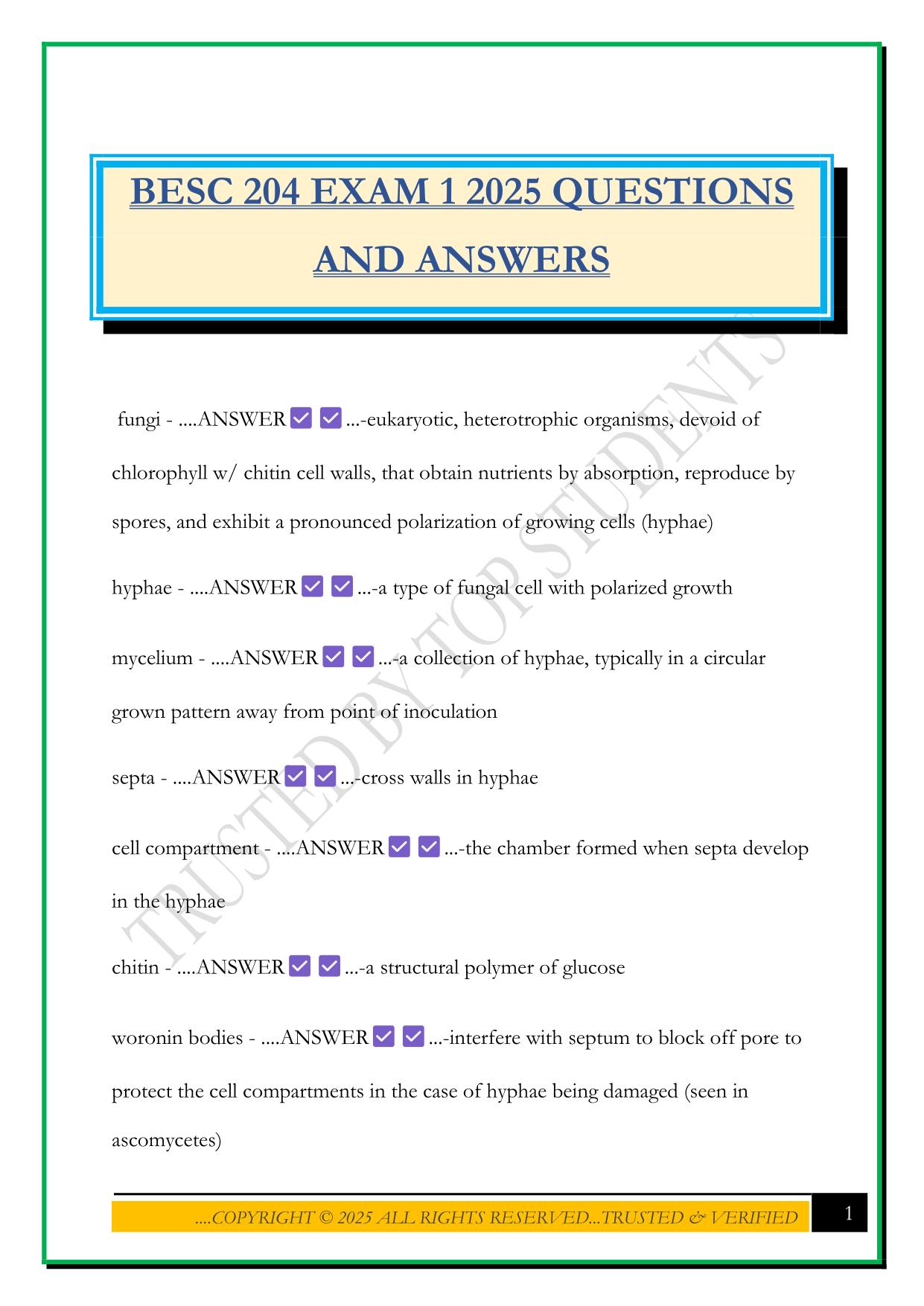 BESC 204 EXAM 1 2025 QUESTIONS AND ANSWERS