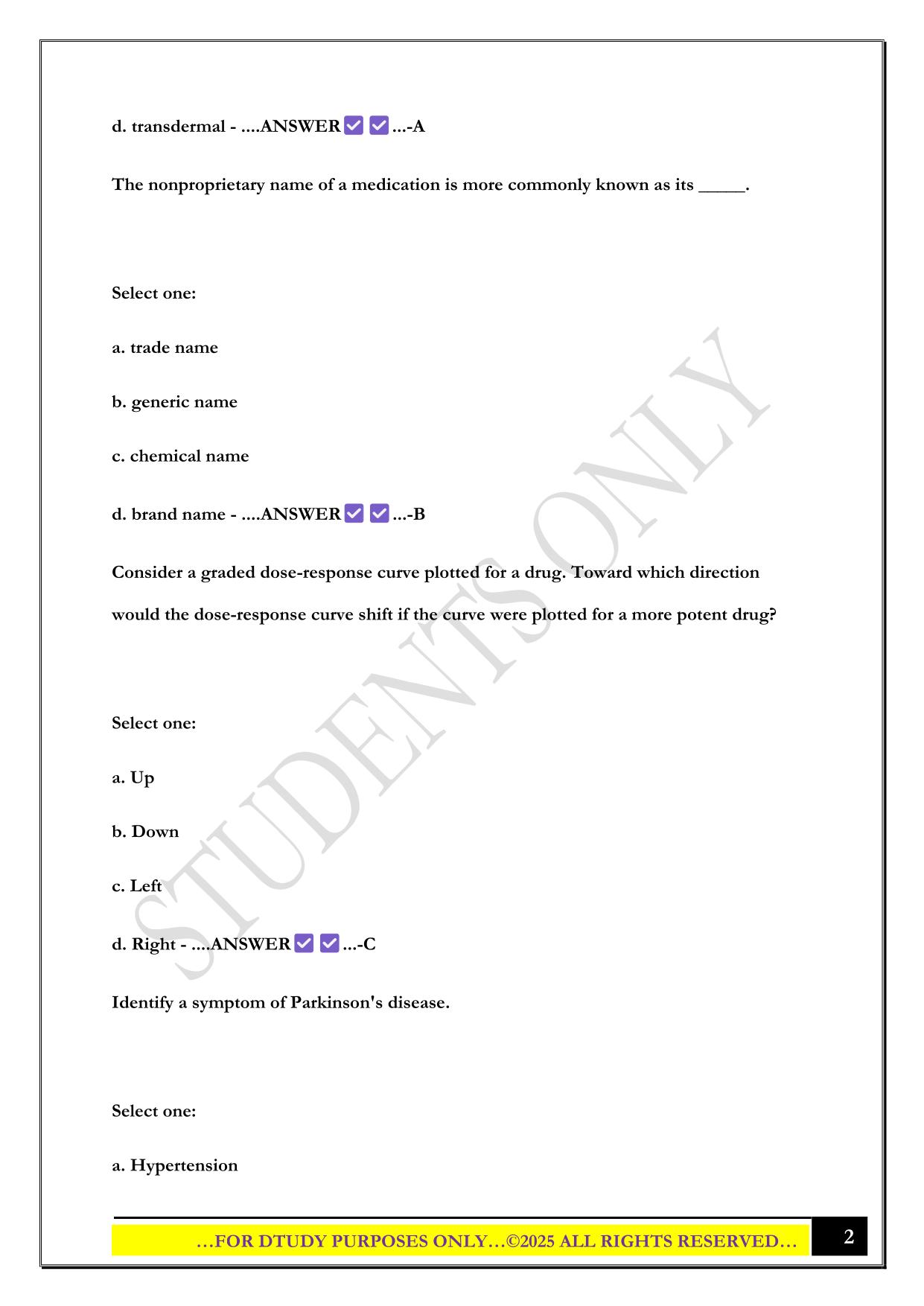 STRAIGHTERLINE PHARMACOLOGY QUIZ 1 2025 QUESTIONS AND ANSWERS