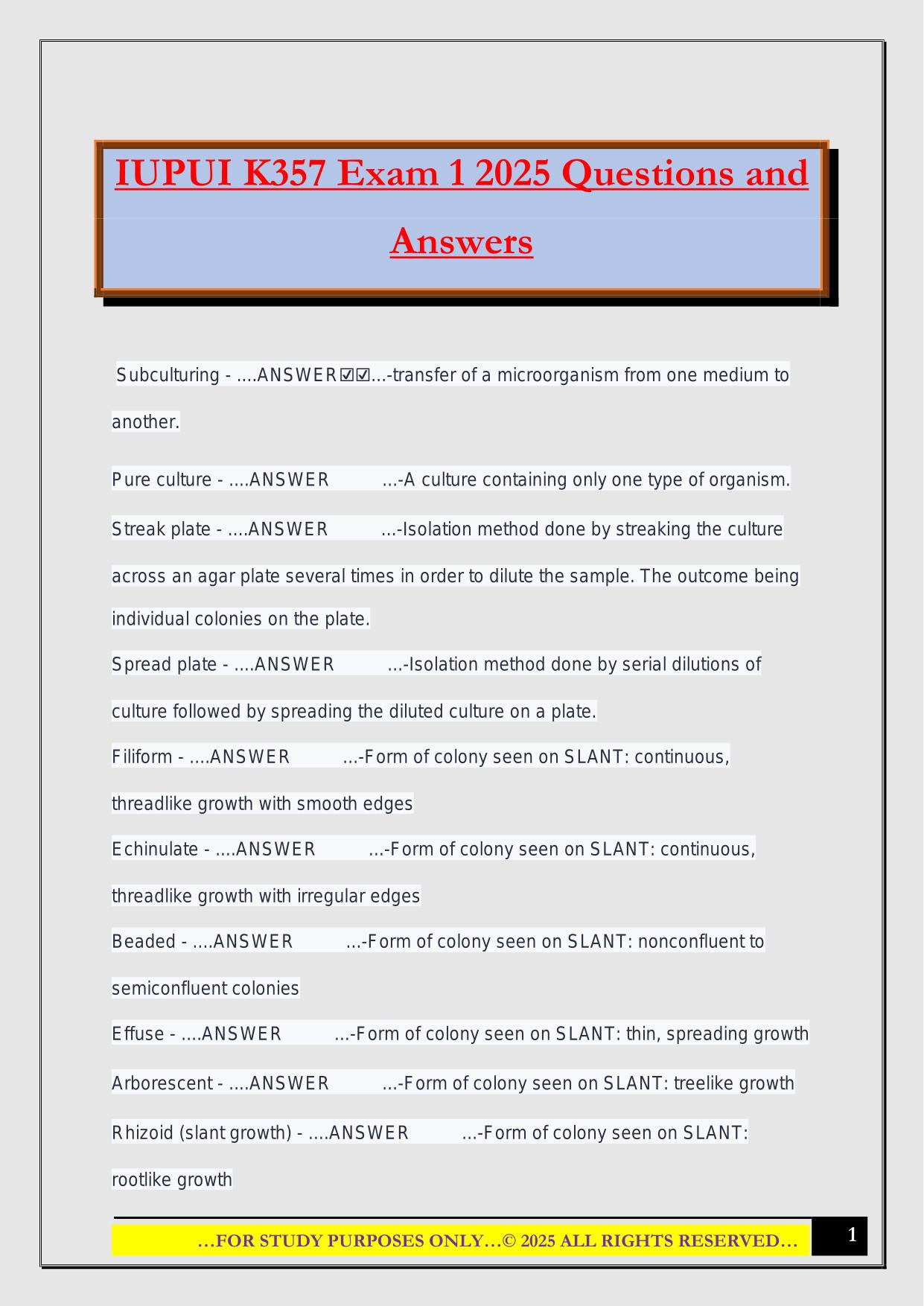 IUPUI K357 Exam 1 2025 Questions and Answers