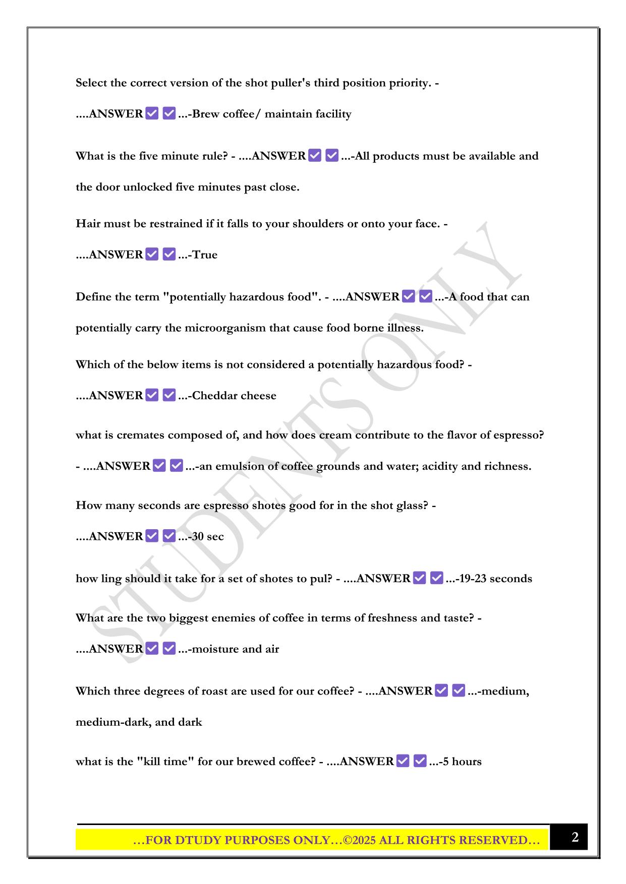 NEW BARISTA (BIGGBY COFFEE) EXAM 2025 QUESTIONS AND ANSWERS