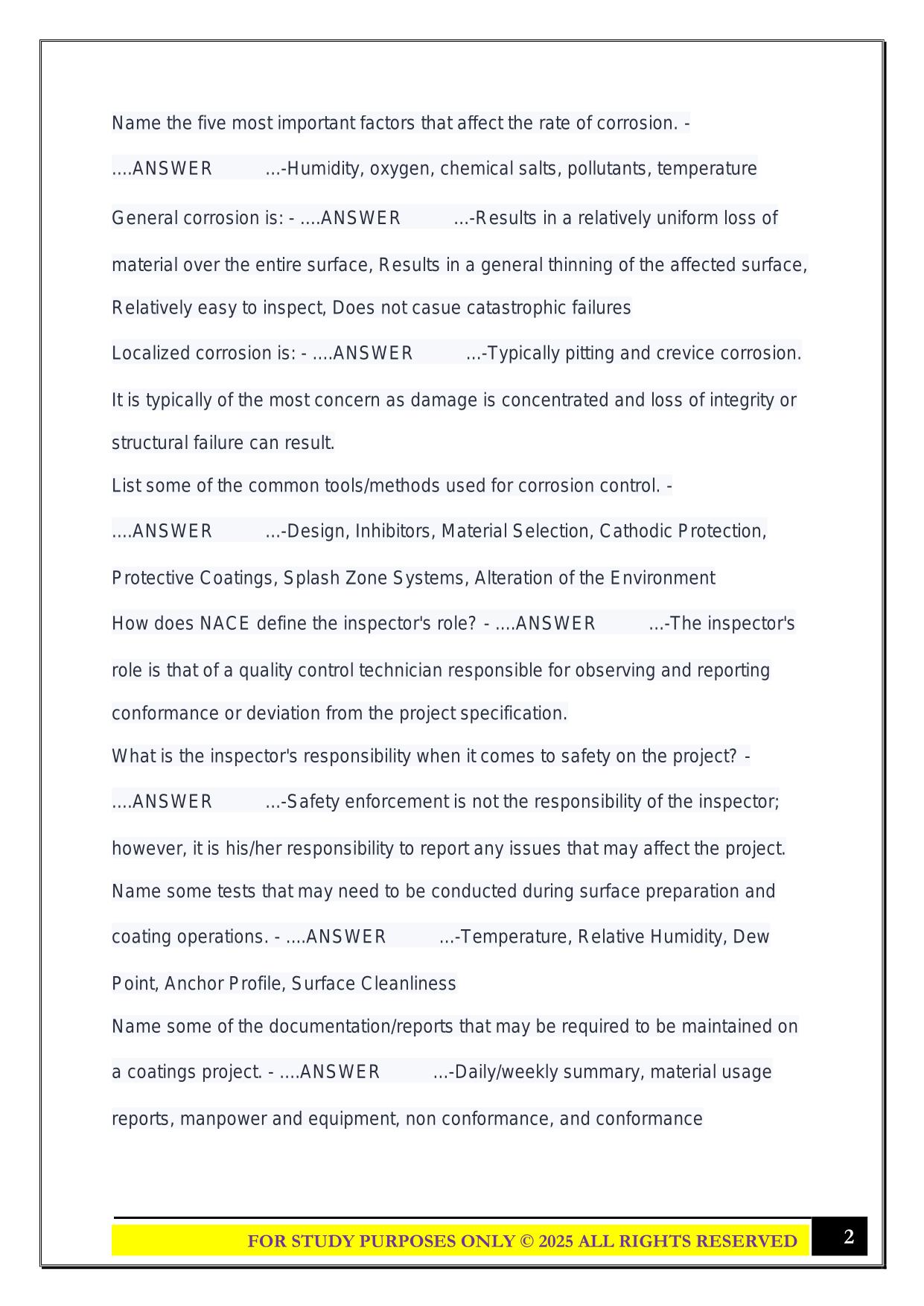 NACE CIP Level 1 Study Guide 2025 Questions and Answers