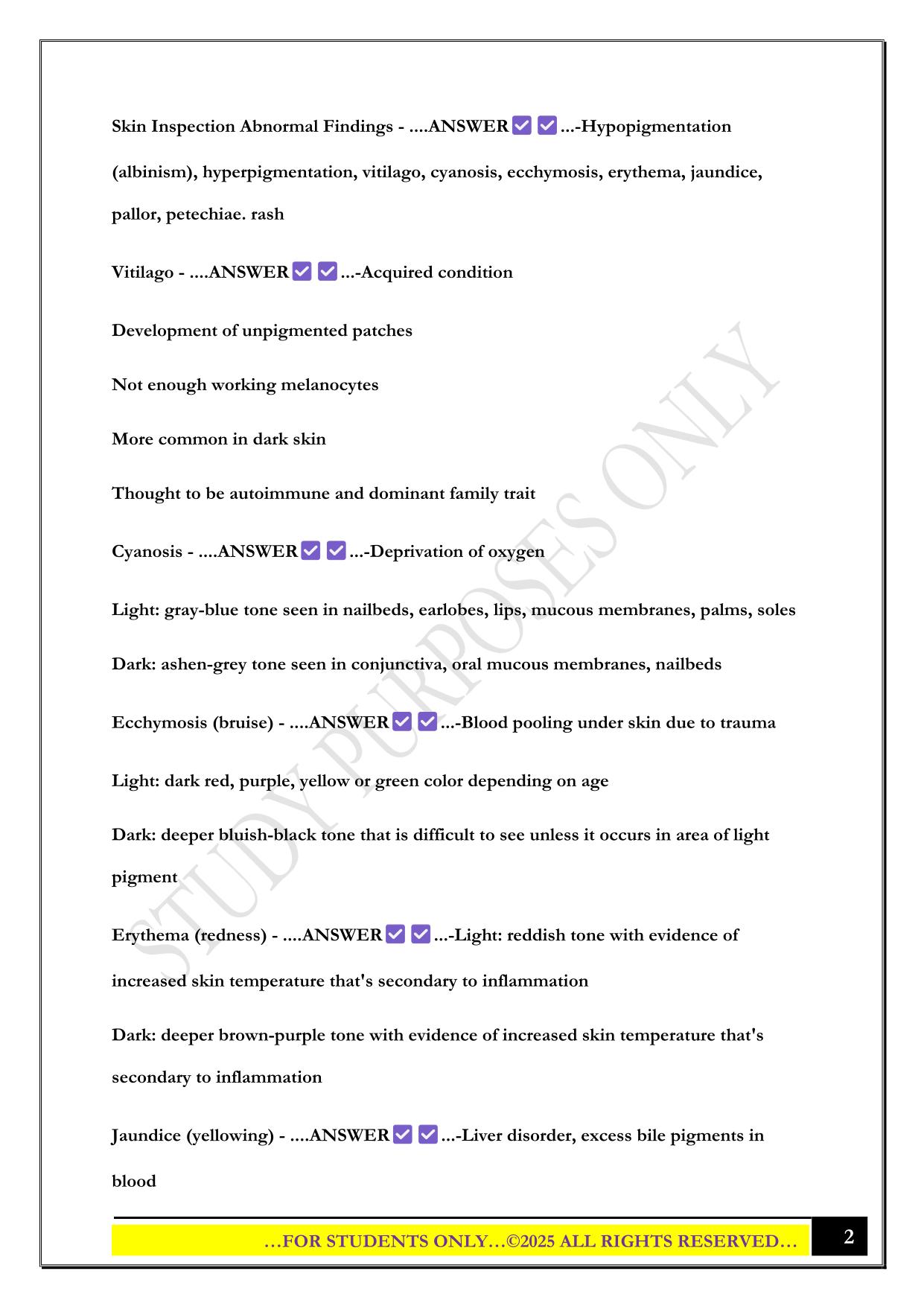 IUPUI Health Assessment Exam 2 2025 Questions and Answer