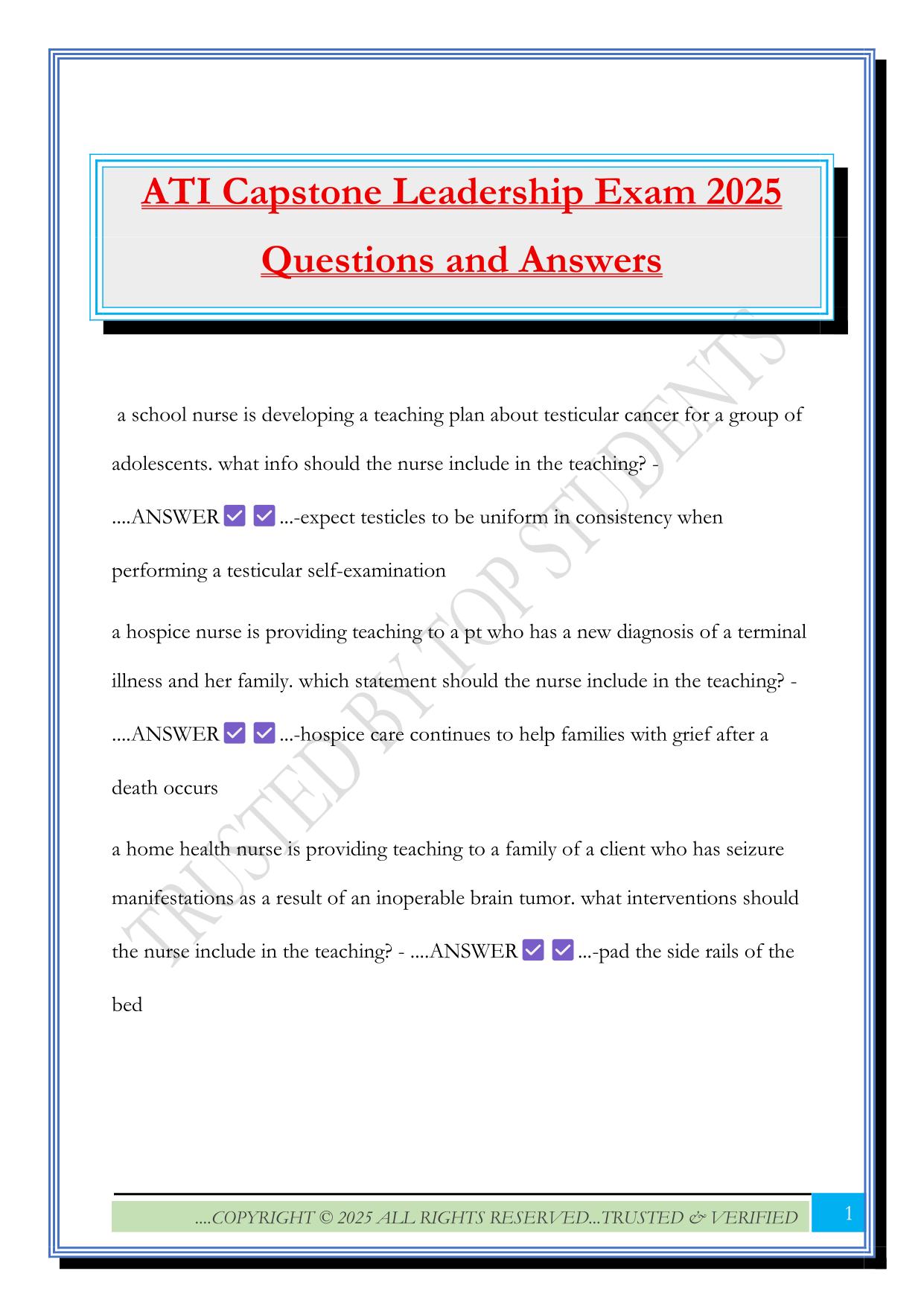 ATI Capstone Leadership Exam 2025 Questions and Answers