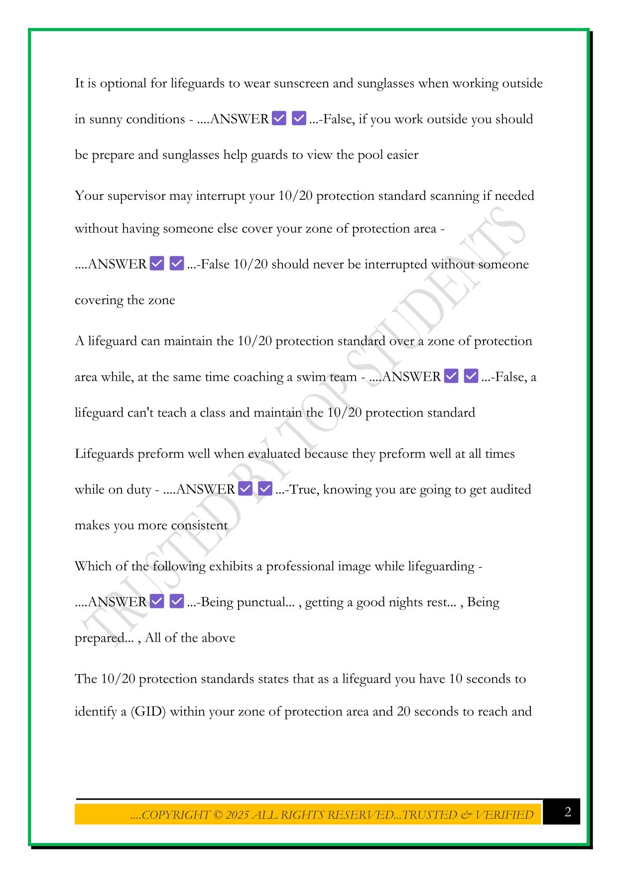 ELLIS AND ASSOCIATES LIFEGUARD TEST 2025 QUESTIONS AND ANSWERS