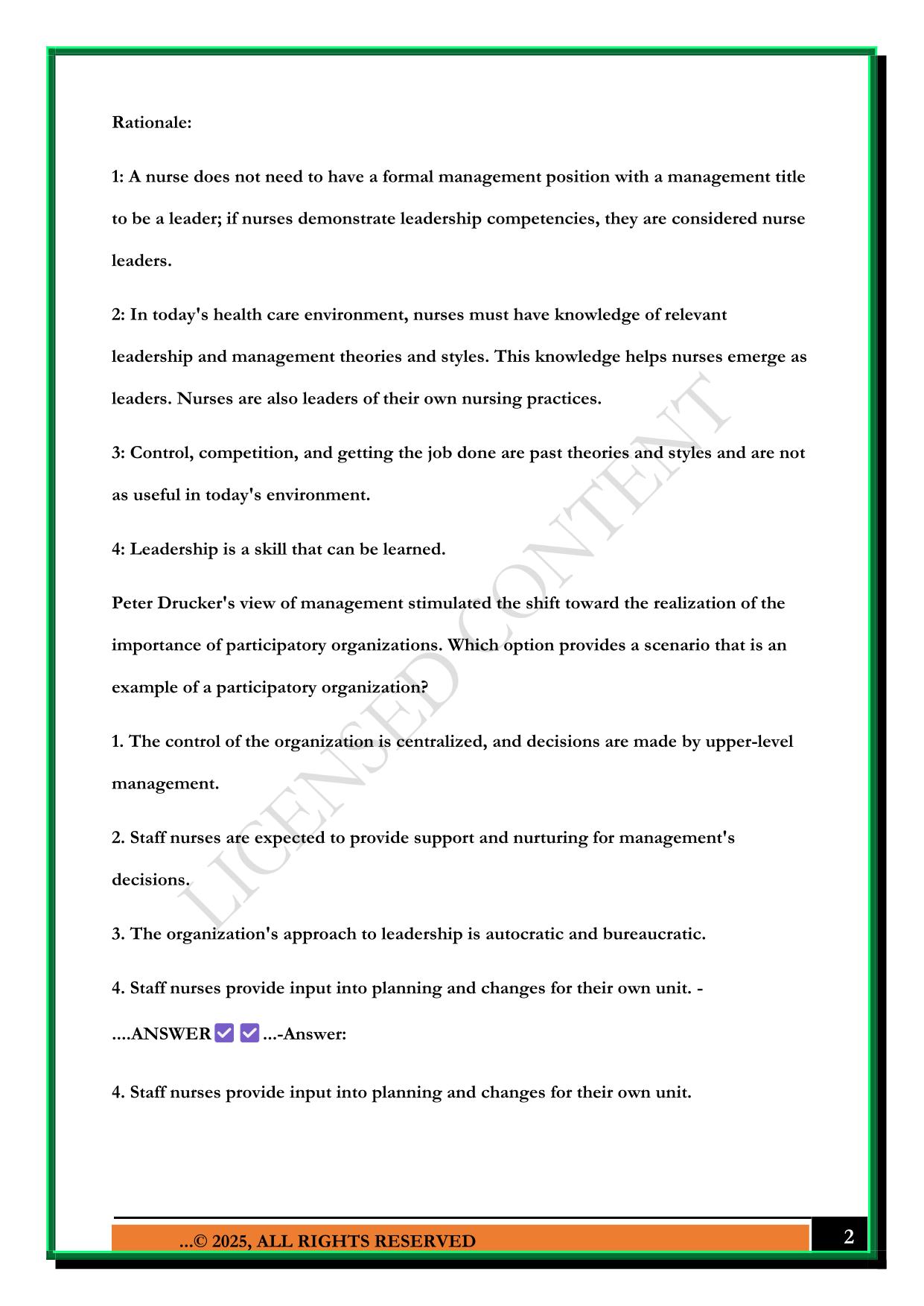 31QW/EXP-NCLEX QUESTIONS FOR LEADERSHIP AND MANAGEMENT 2025 QUESTIONS AND ANSWERS